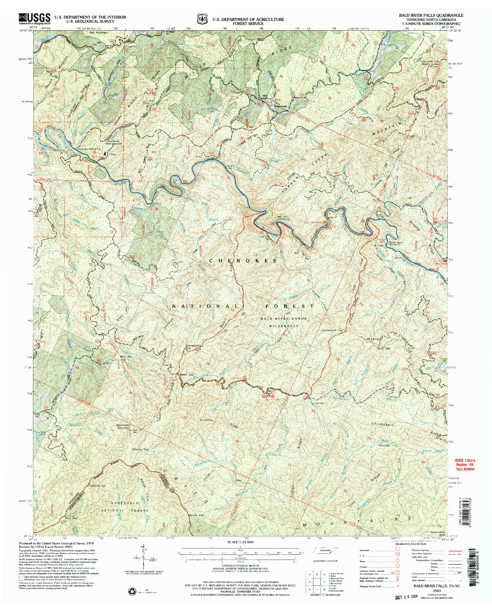 USGS 1:24000-SCALE QUADRANGLE FOR BALD RIVER FALLS, TN 2003