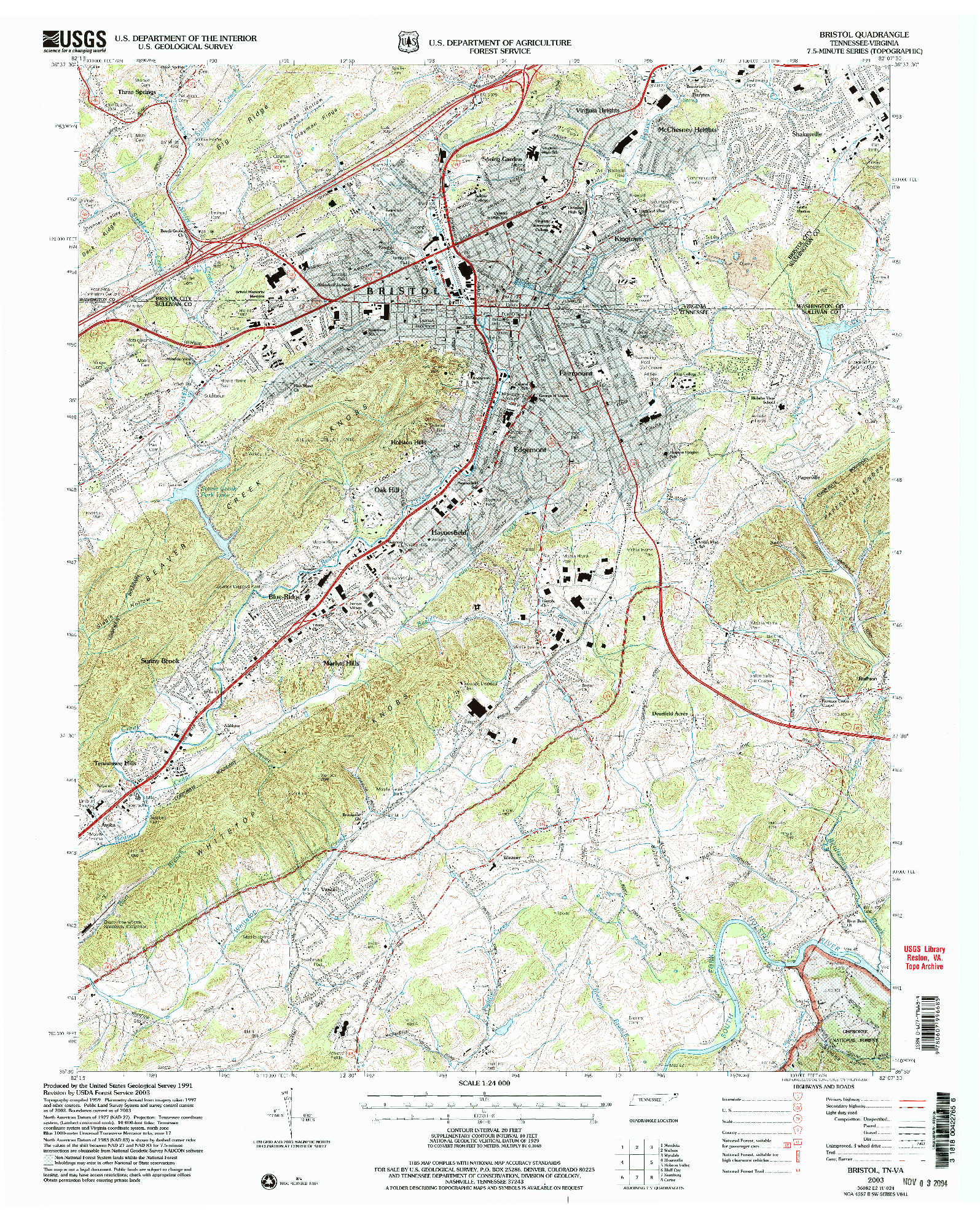 USGS 1:24000-SCALE QUADRANGLE FOR BRISTOL, TN 2003