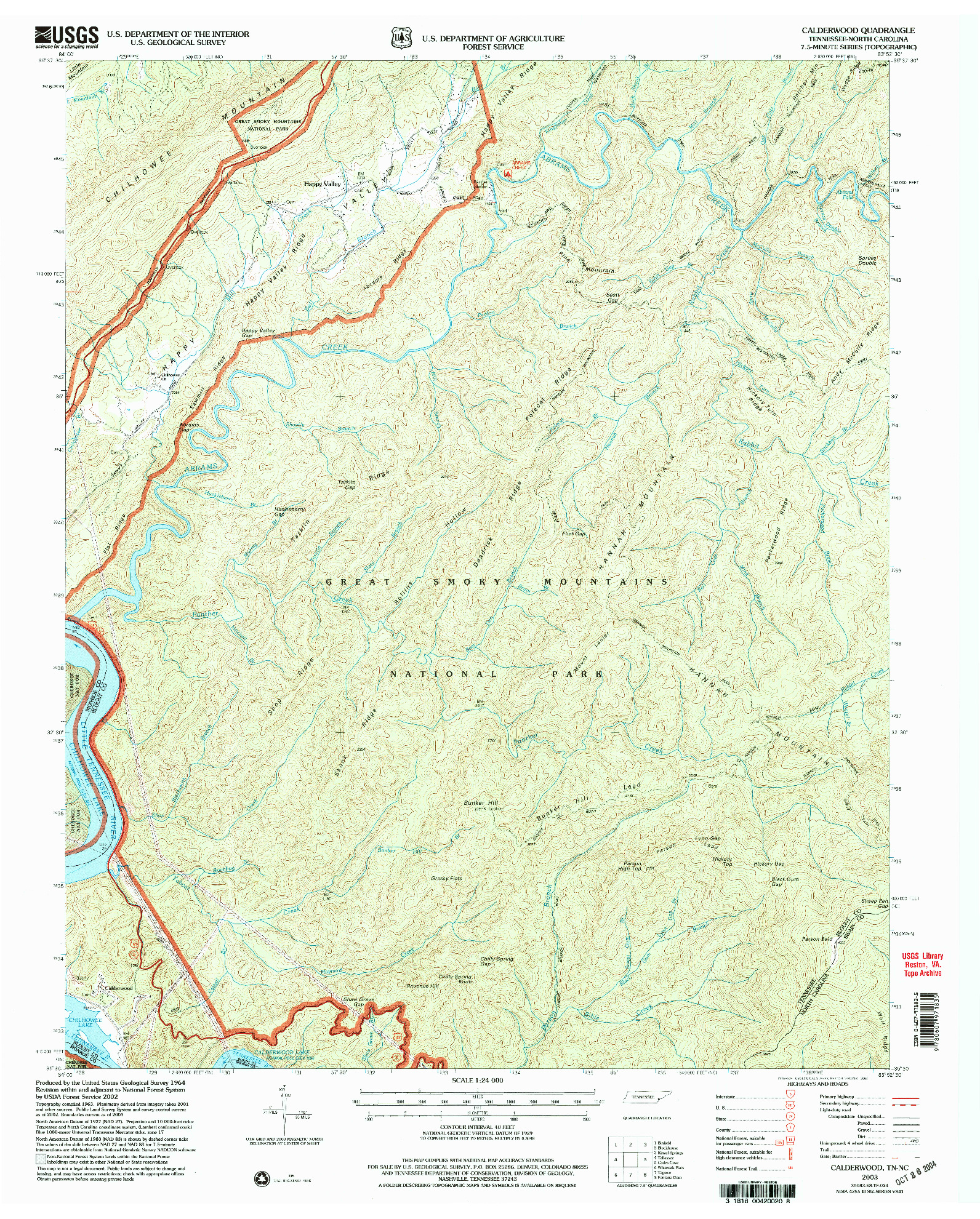 USGS 1:24000-SCALE QUADRANGLE FOR CALDERWOOD, TN 2003