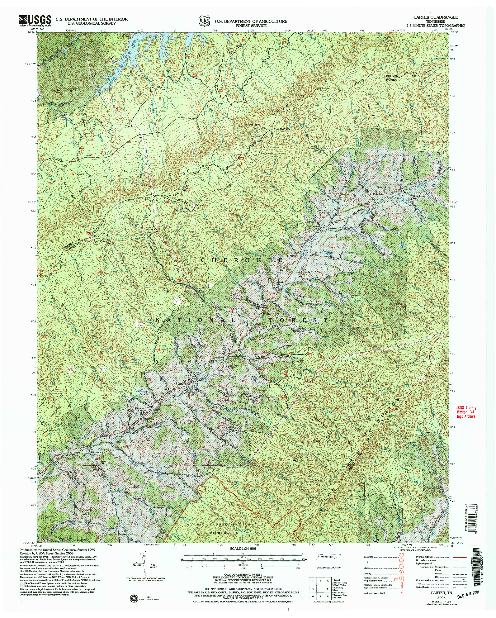 USGS 1:24000-SCALE QUADRANGLE FOR CARTER, TN 2003