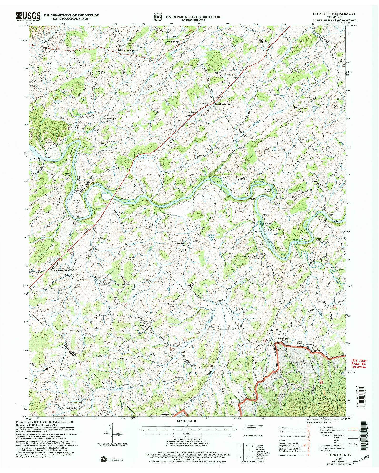 USGS 1:24000-SCALE QUADRANGLE FOR CEDAR CREEK, TN 2003