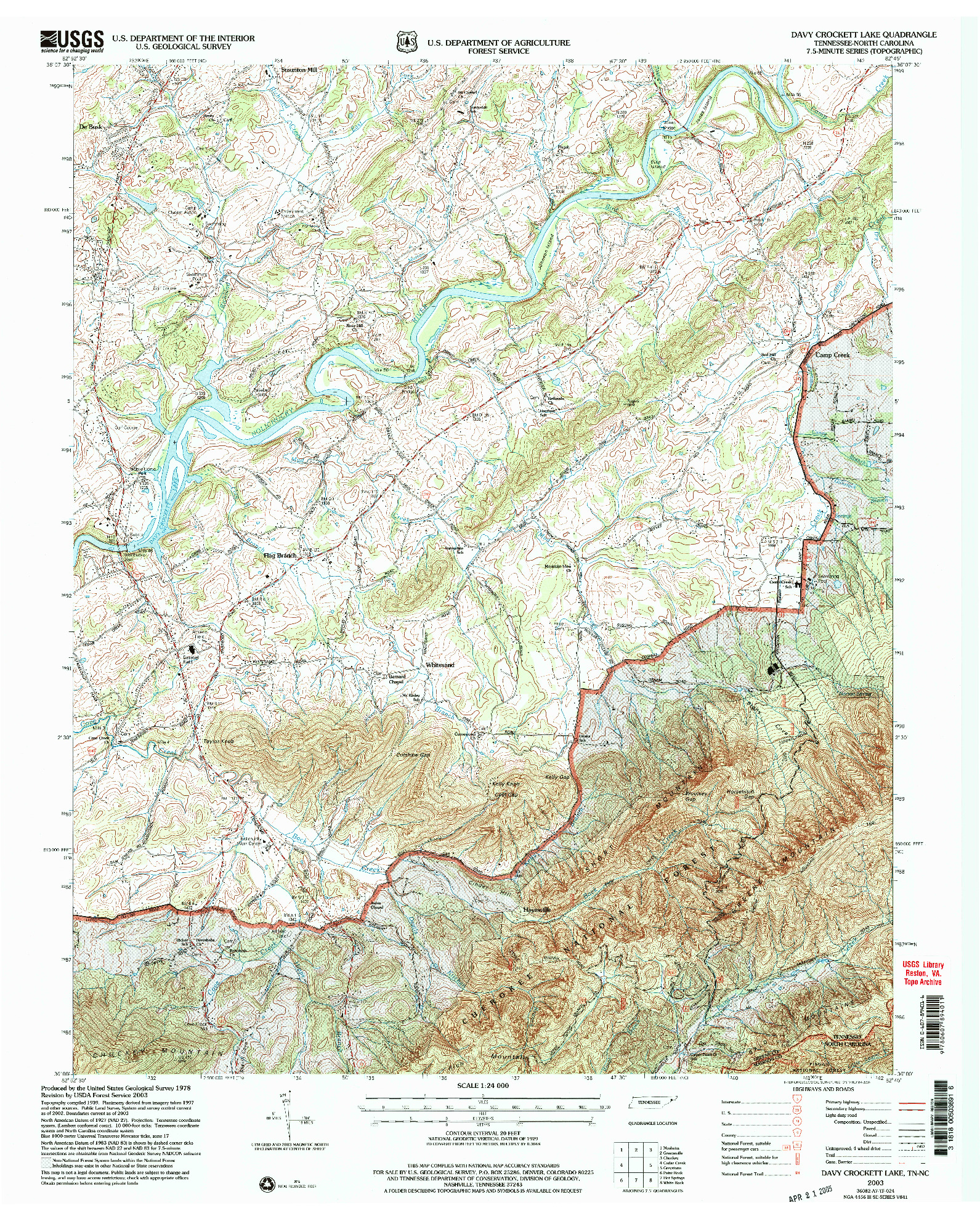 USGS 1:24000-SCALE QUADRANGLE FOR DAVY CROCKETT LAKE, TN 2003