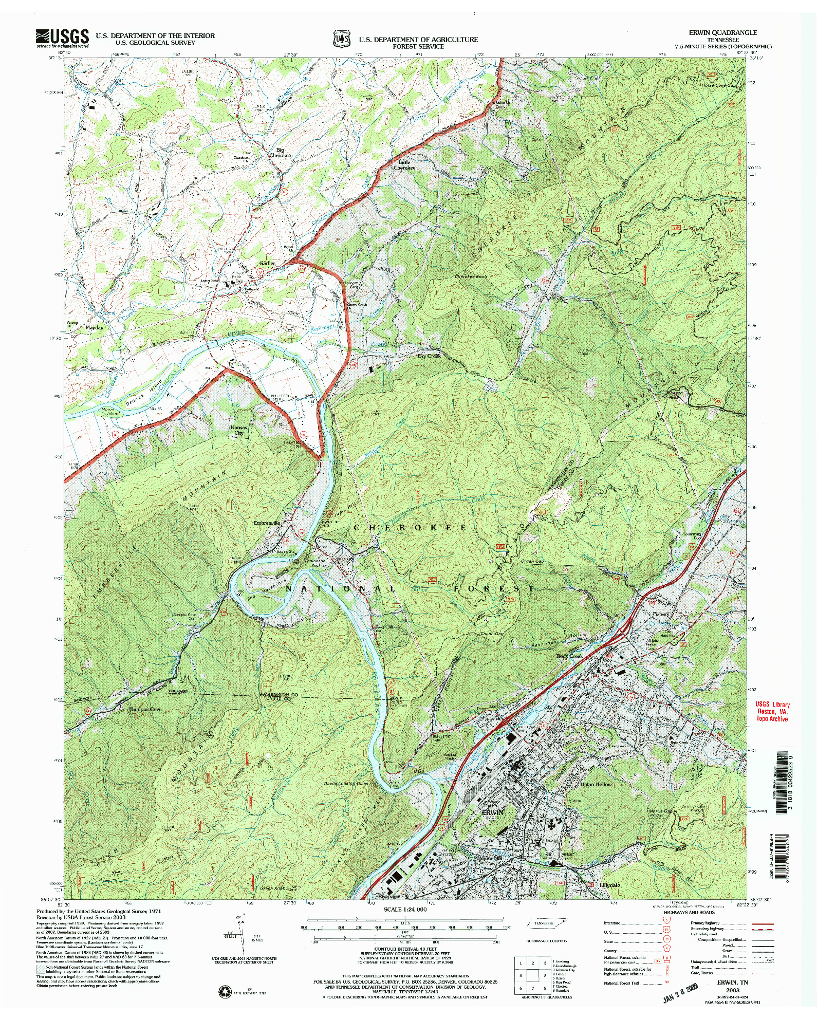 USGS 1:24000-SCALE QUADRANGLE FOR ERWIN, TN 2003