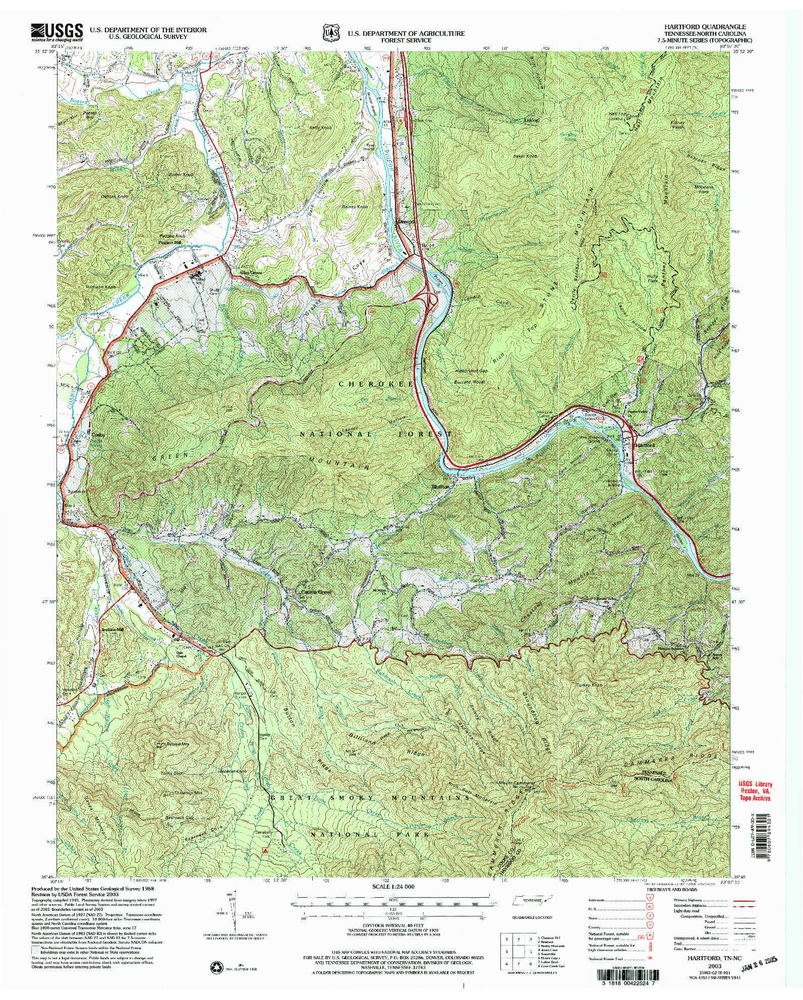 USGS 1:24000-SCALE QUADRANGLE FOR HARTFORD, TN 2003