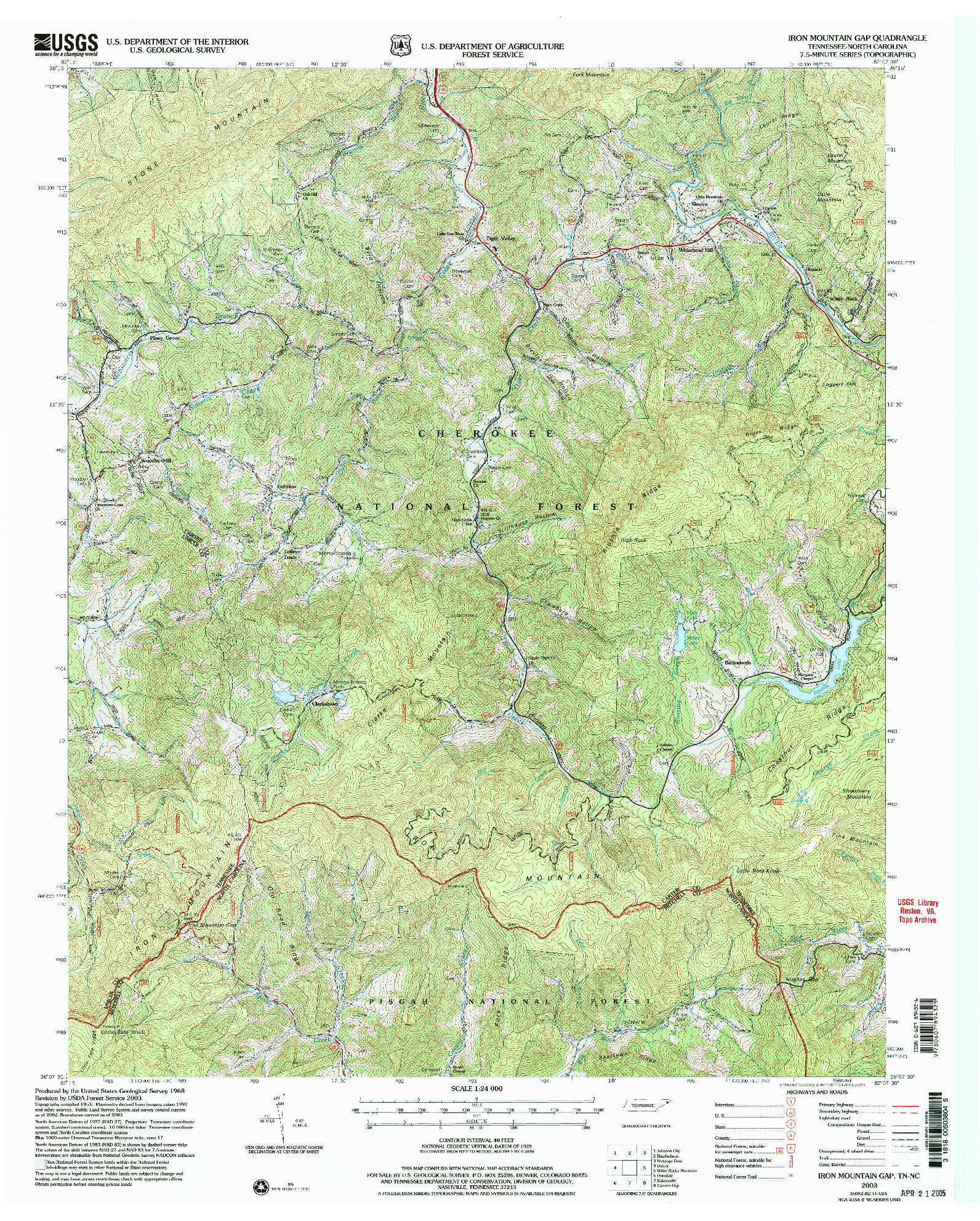 USGS 1:24000-SCALE QUADRANGLE FOR IRON MOUNTAIN GAP, TN 2003