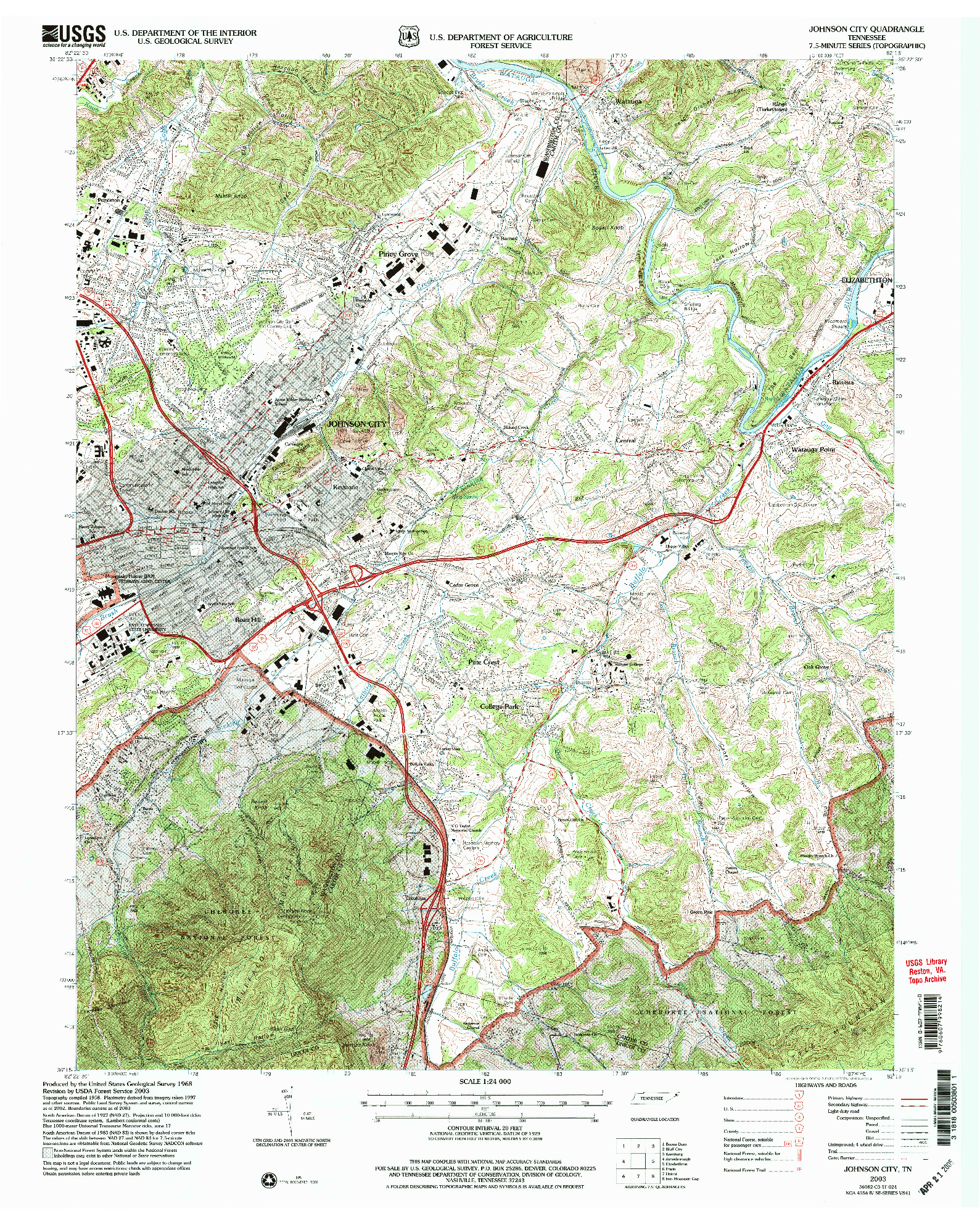 USGS 1:24000-SCALE QUADRANGLE FOR JOHNSON CITY, TN 2003