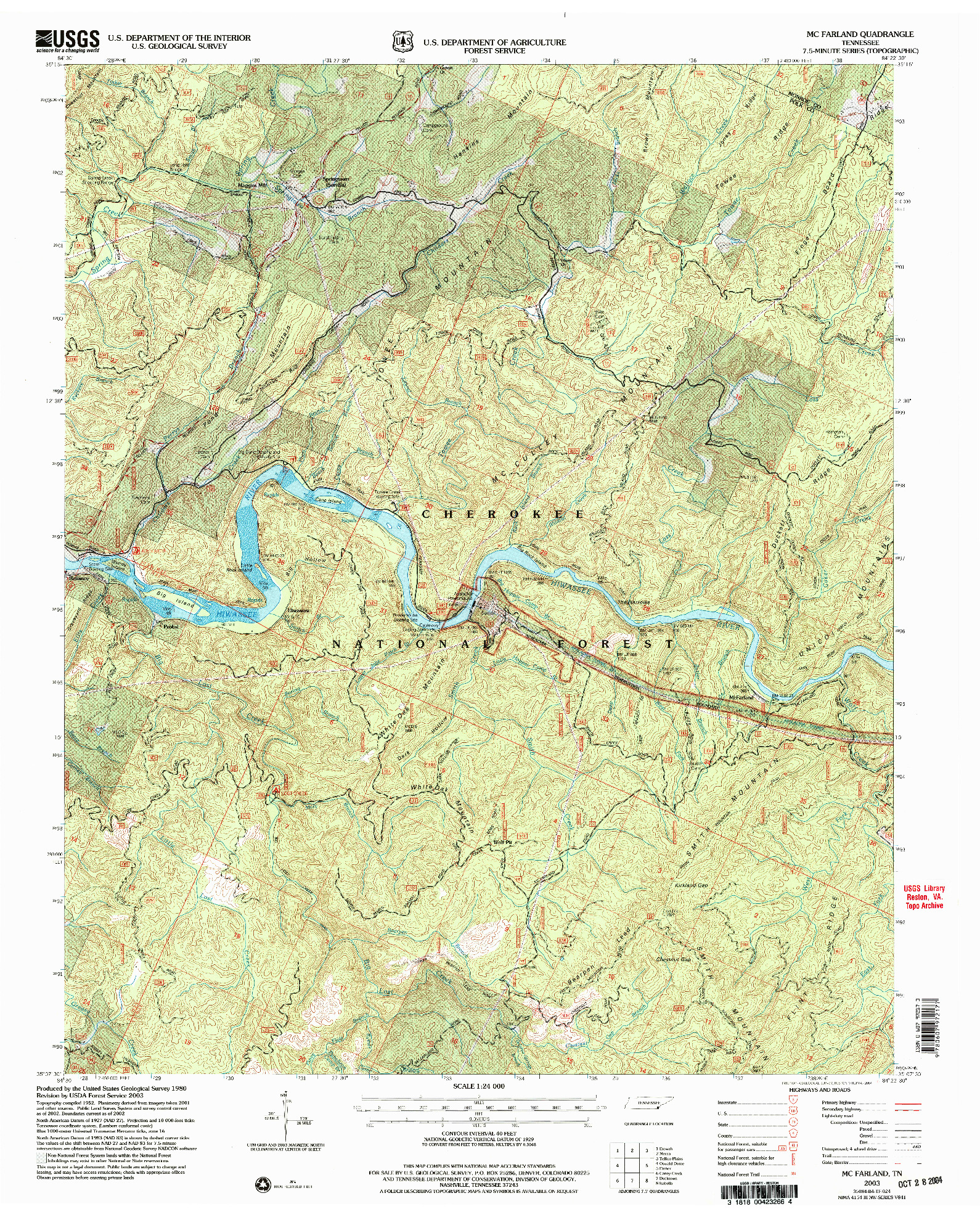 USGS 1:24000-SCALE QUADRANGLE FOR MC FARLAND, TN 2003
