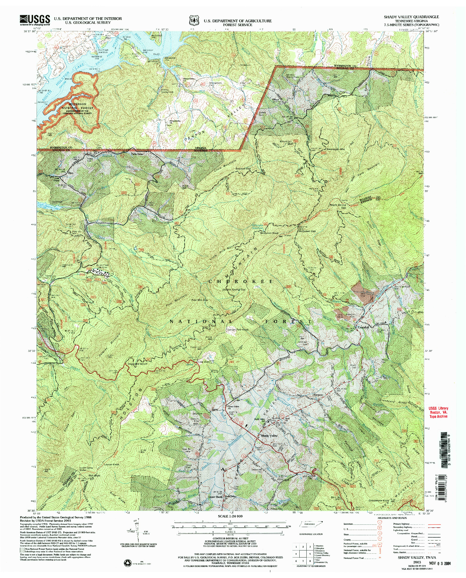 USGS 1:24000-SCALE QUADRANGLE FOR SHADY VALLEY, TN 2003