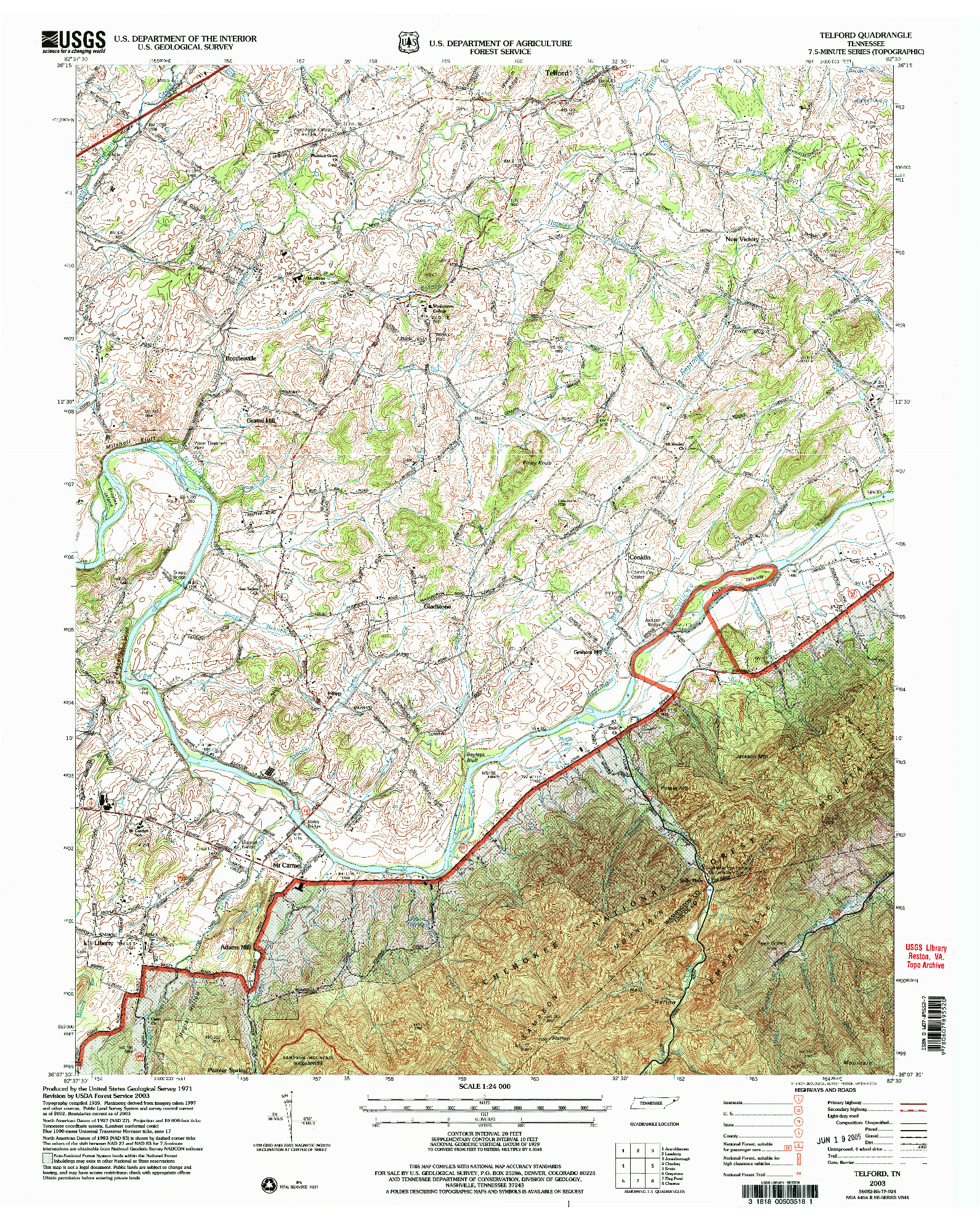 USGS 1:24000-SCALE QUADRANGLE FOR TELFORD, TN 2003