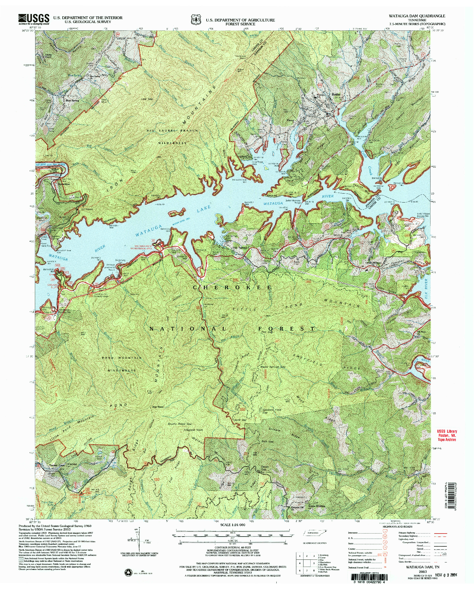 USGS 1:24000-SCALE QUADRANGLE FOR WATAUGA DAM, TN 2003