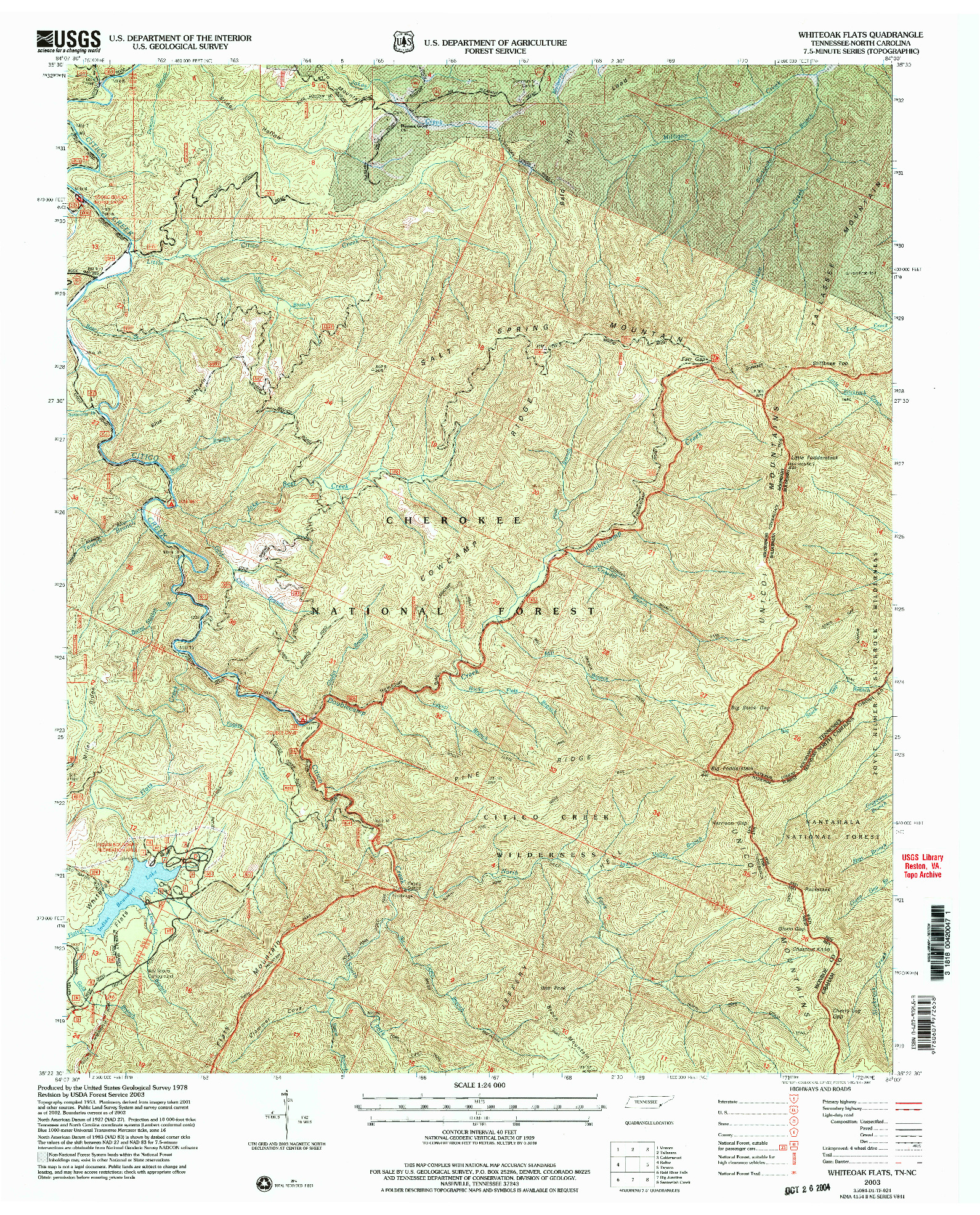 USGS 1:24000-SCALE QUADRANGLE FOR WHITEOAK FLATS, TN 2003