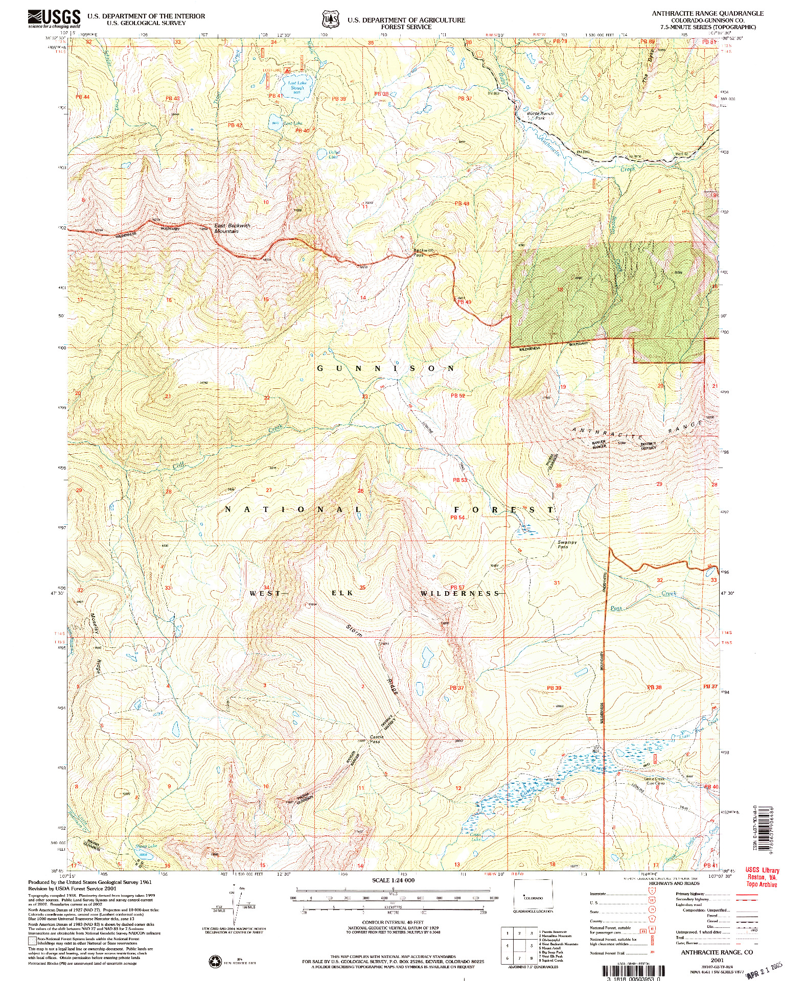 USGS 1:24000-SCALE QUADRANGLE FOR ANTHRACITE RANGE, CO 2001