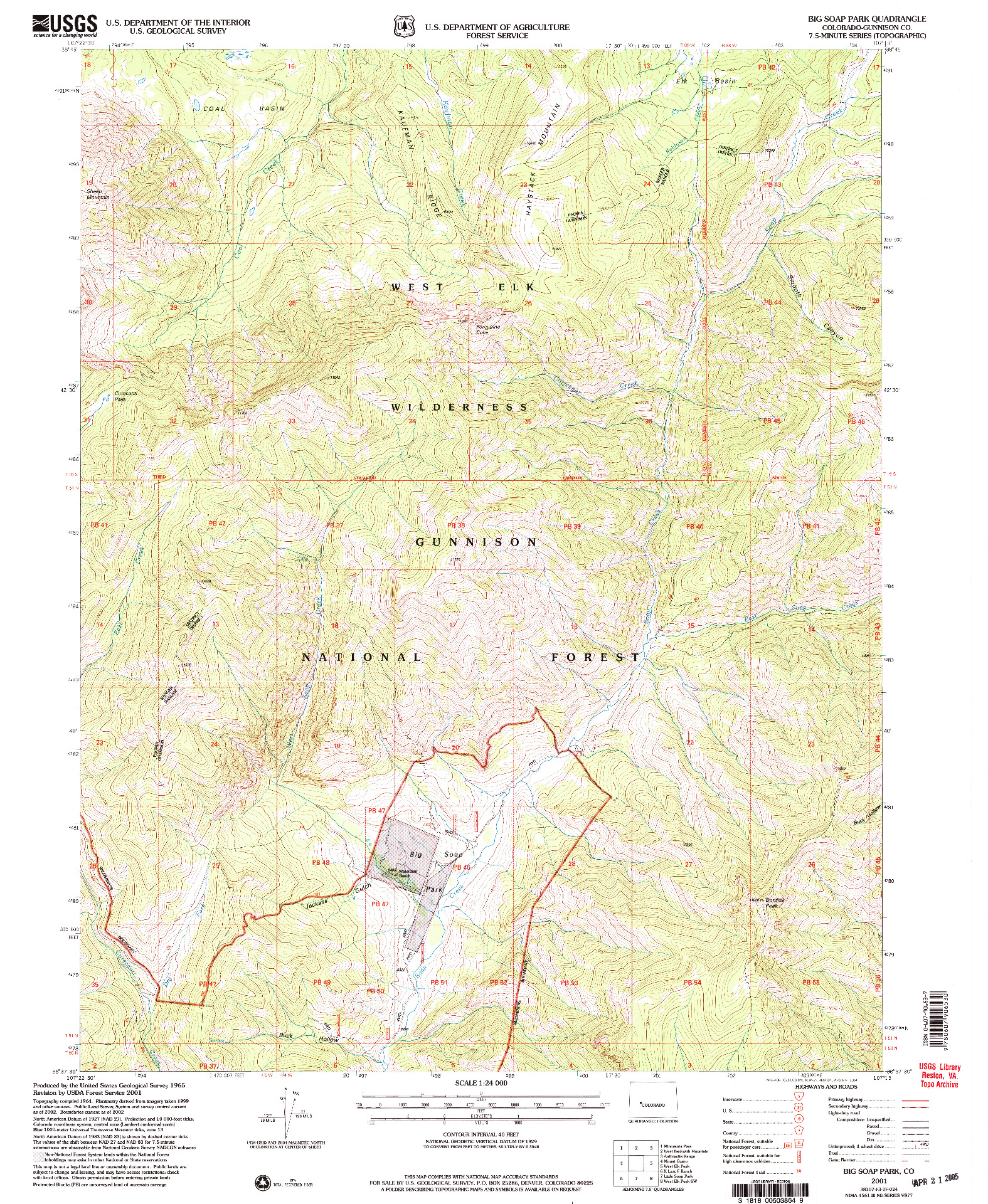 USGS 1:24000-SCALE QUADRANGLE FOR BIG SOAP PARK, CO 2001