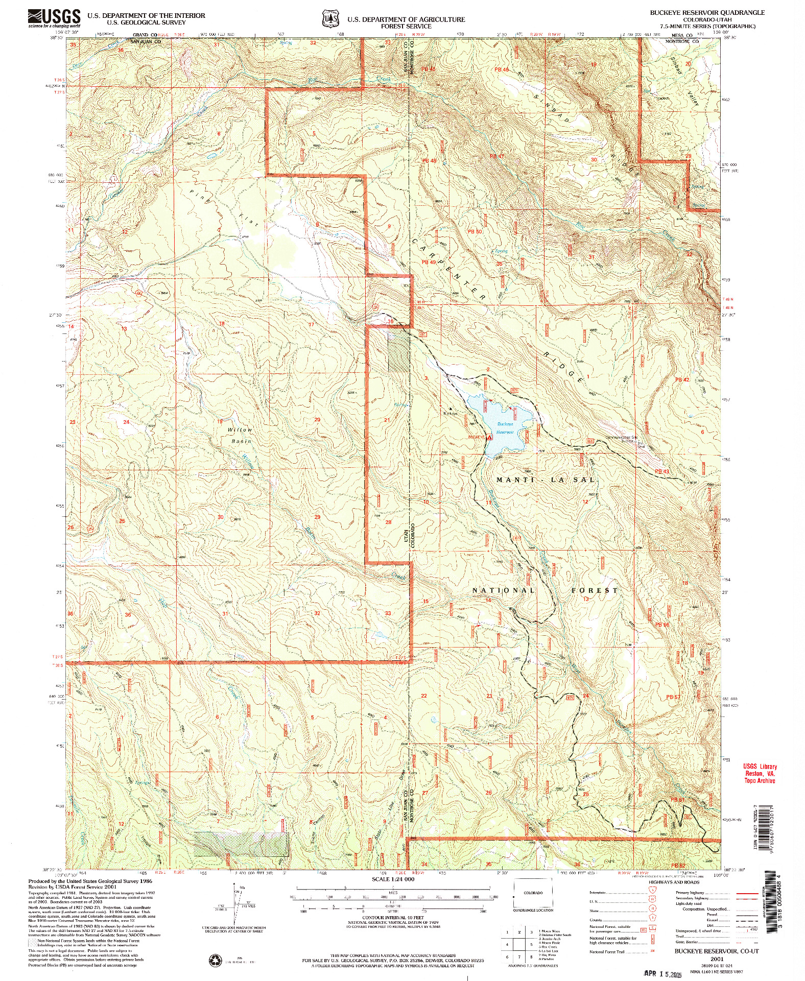 USGS 1:24000-SCALE QUADRANGLE FOR BUCKEYE RESERVOIR, CO 2001