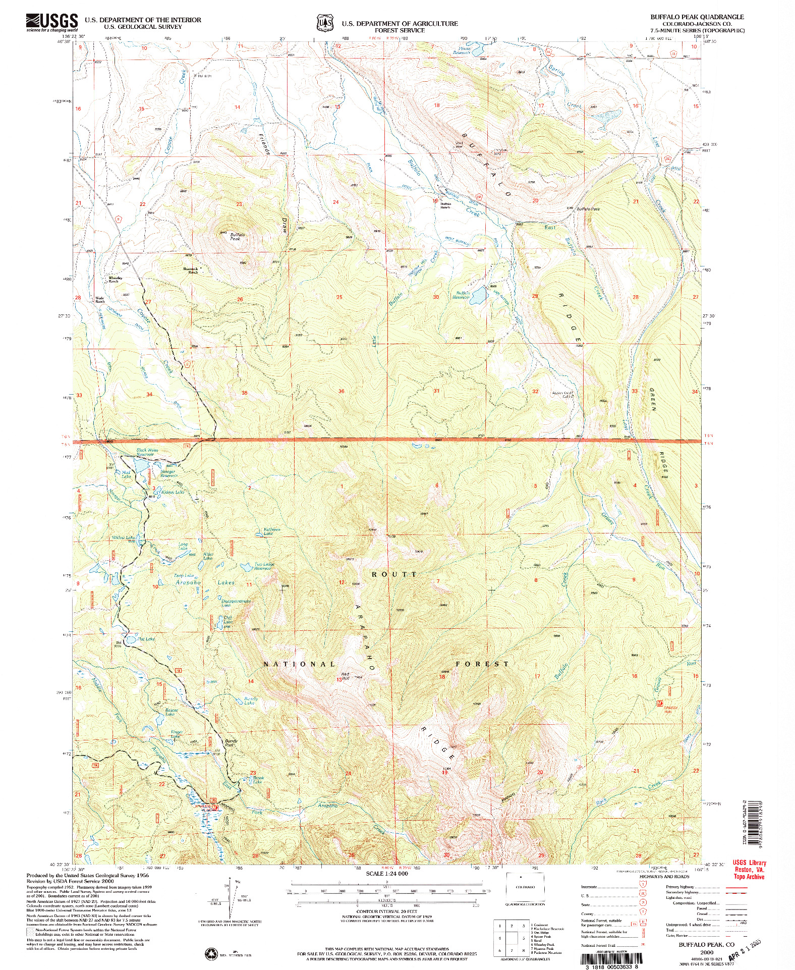 USGS 1:24000-SCALE QUADRANGLE FOR BUFFALO PEAK, CO 2000