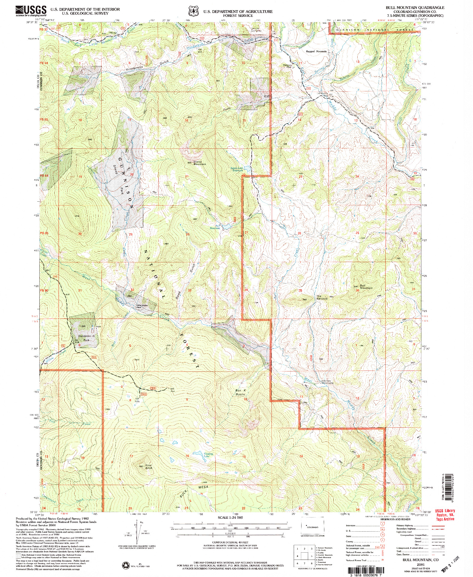 USGS 1:24000-SCALE QUADRANGLE FOR BULL MOUNTAIN, CO 2001
