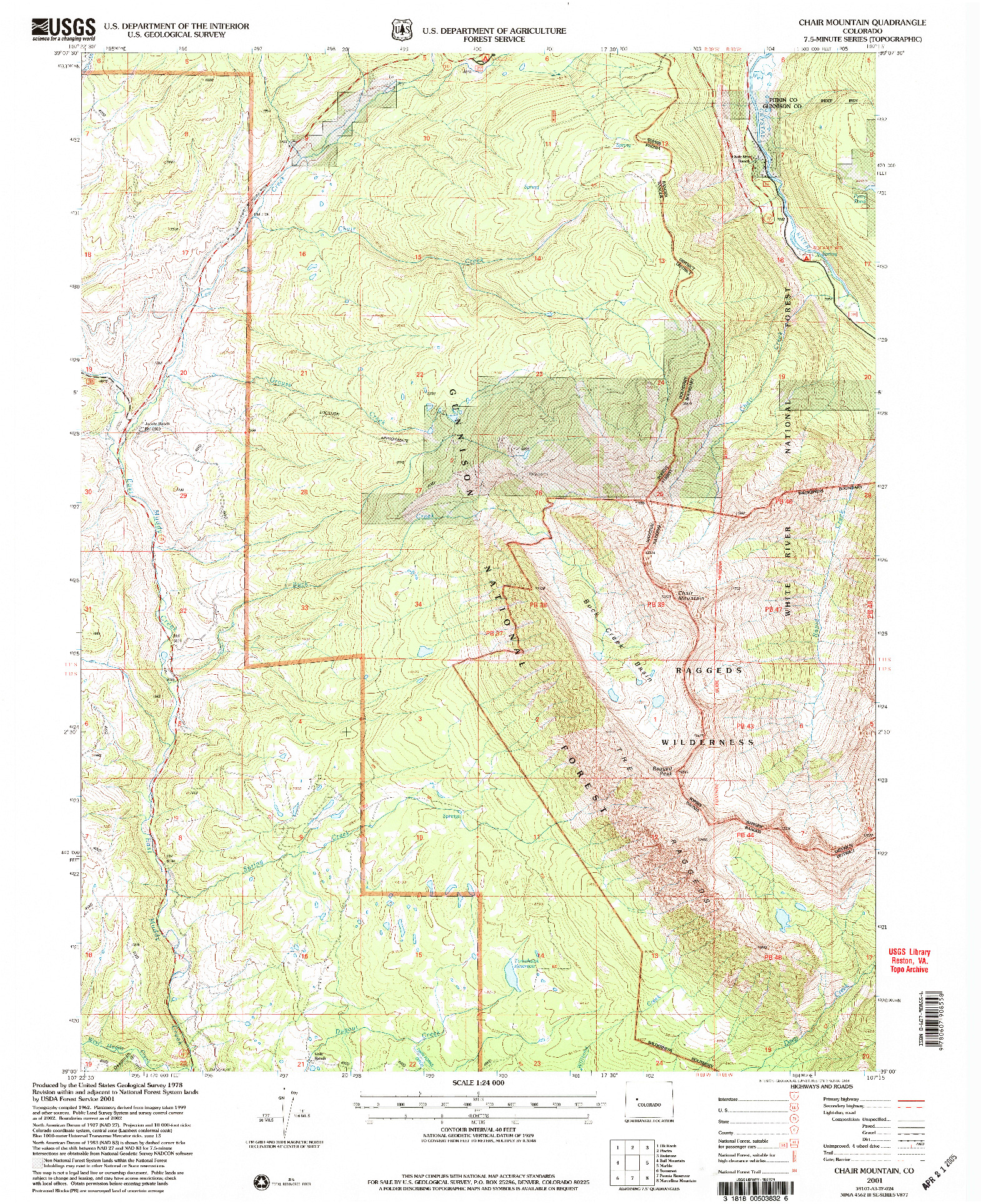 USGS 1:24000-SCALE QUADRANGLE FOR CHAIR MOUNTAIN, CO 2001