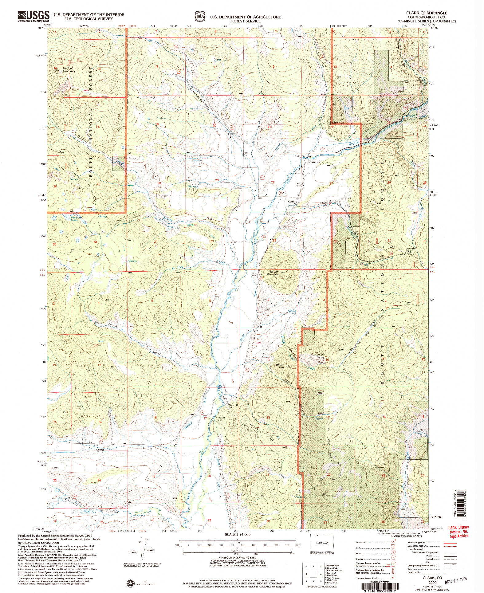 USGS 1:24000-SCALE QUADRANGLE FOR CLARK, CO 2000