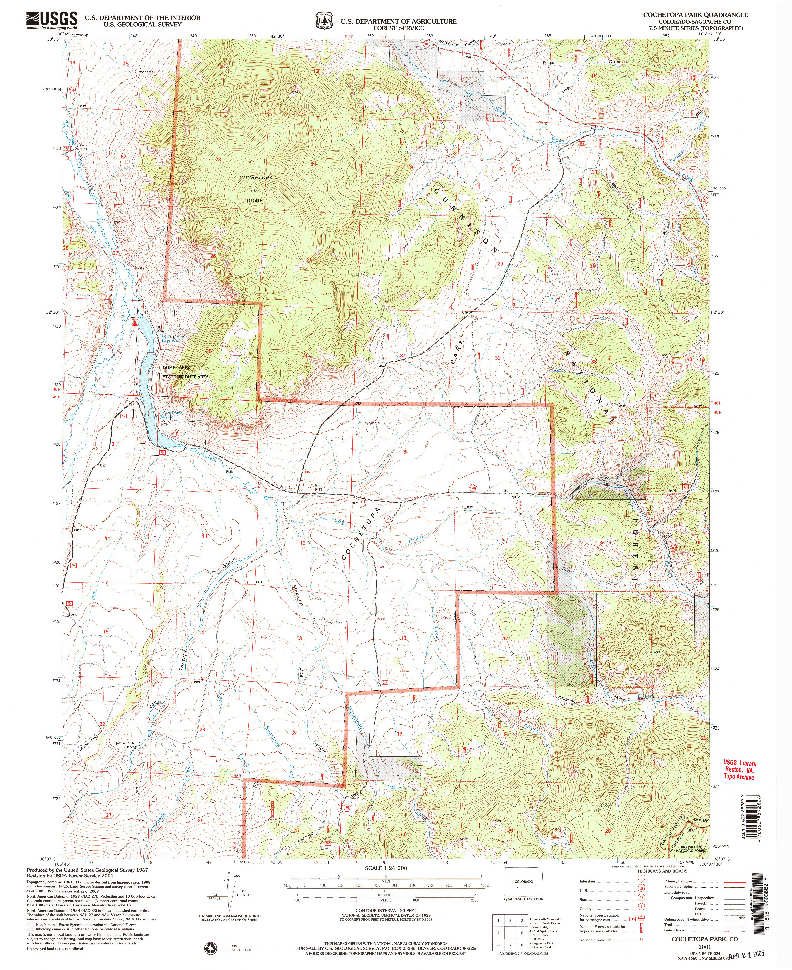 USGS 1:24000-SCALE QUADRANGLE FOR COCHETOPA PARK, CO 2001