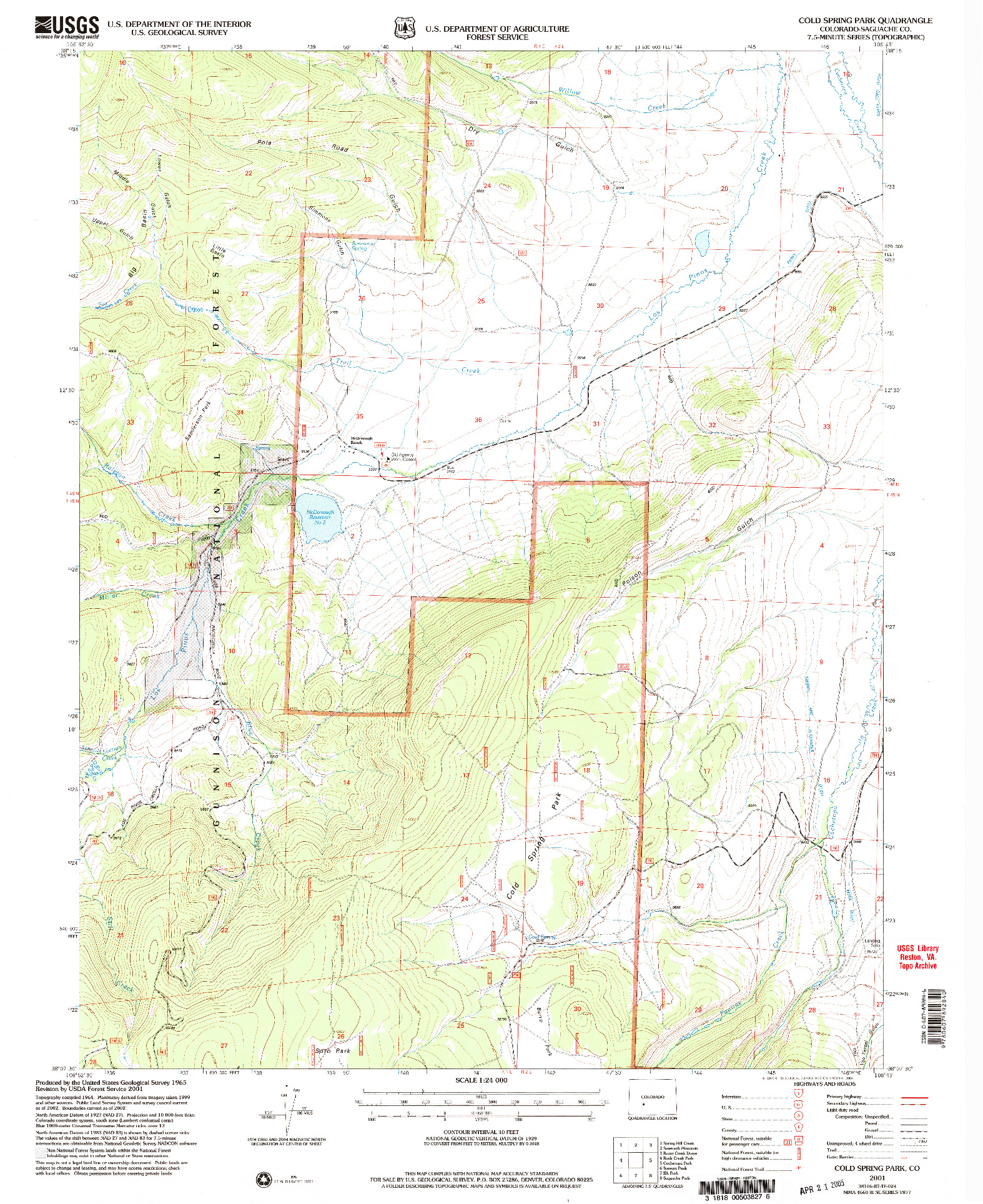 USGS 1:24000-SCALE QUADRANGLE FOR COLD SPRING PARK, CO 2001