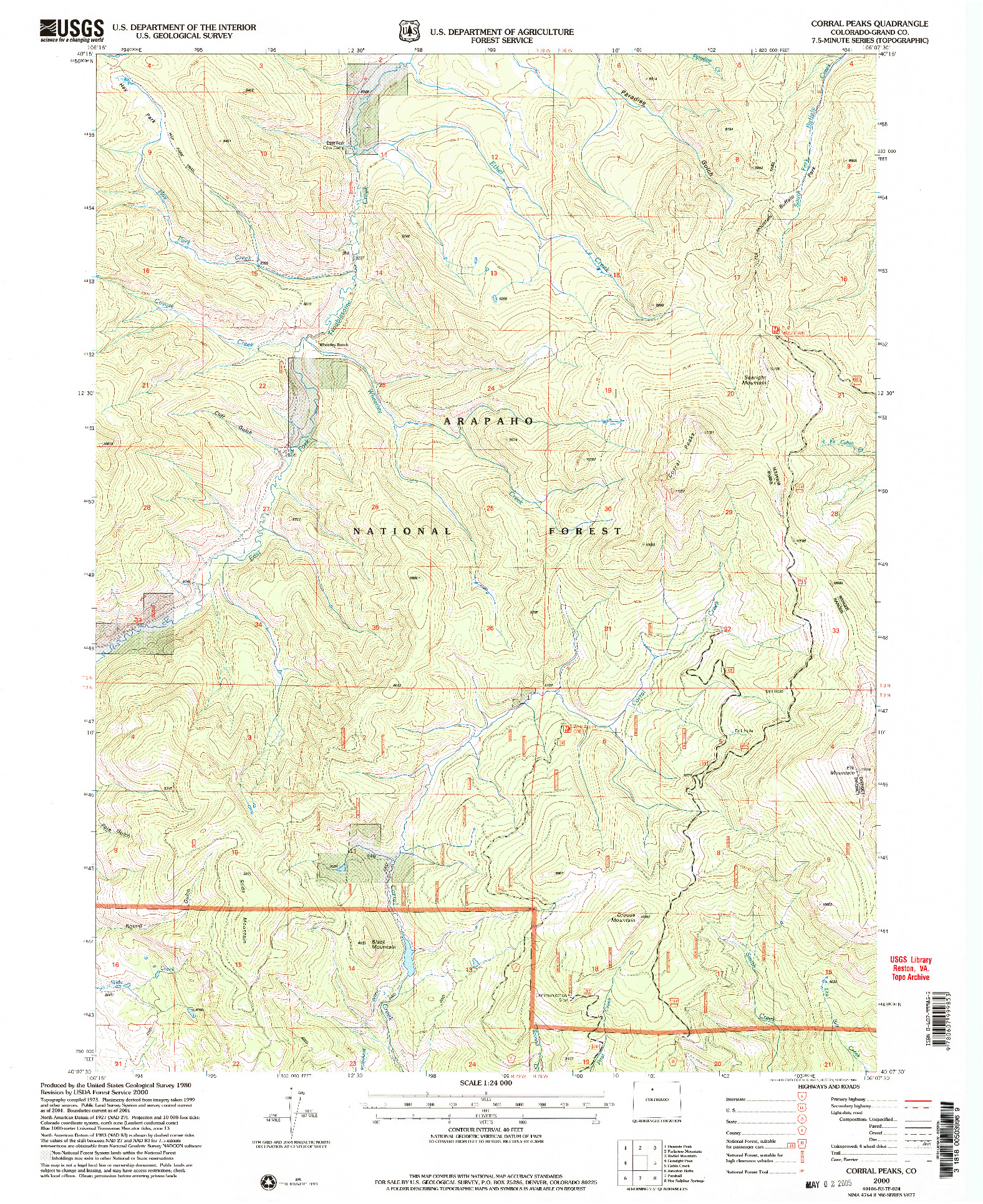 USGS 1:24000-SCALE QUADRANGLE FOR CORRAL PEAKS, CO 2000