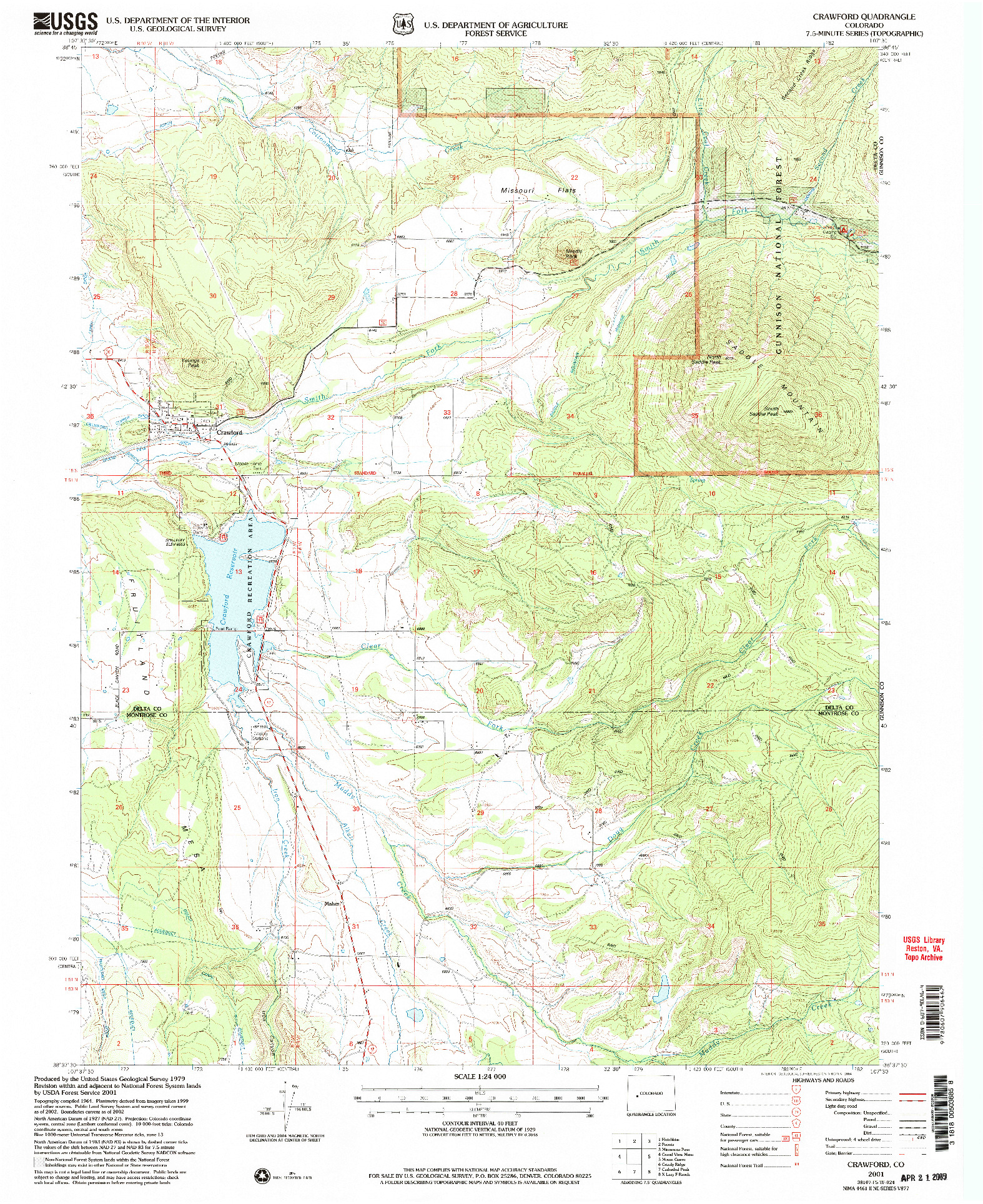 USGS 1:24000-SCALE QUADRANGLE FOR CRAWFORD, CO 2001