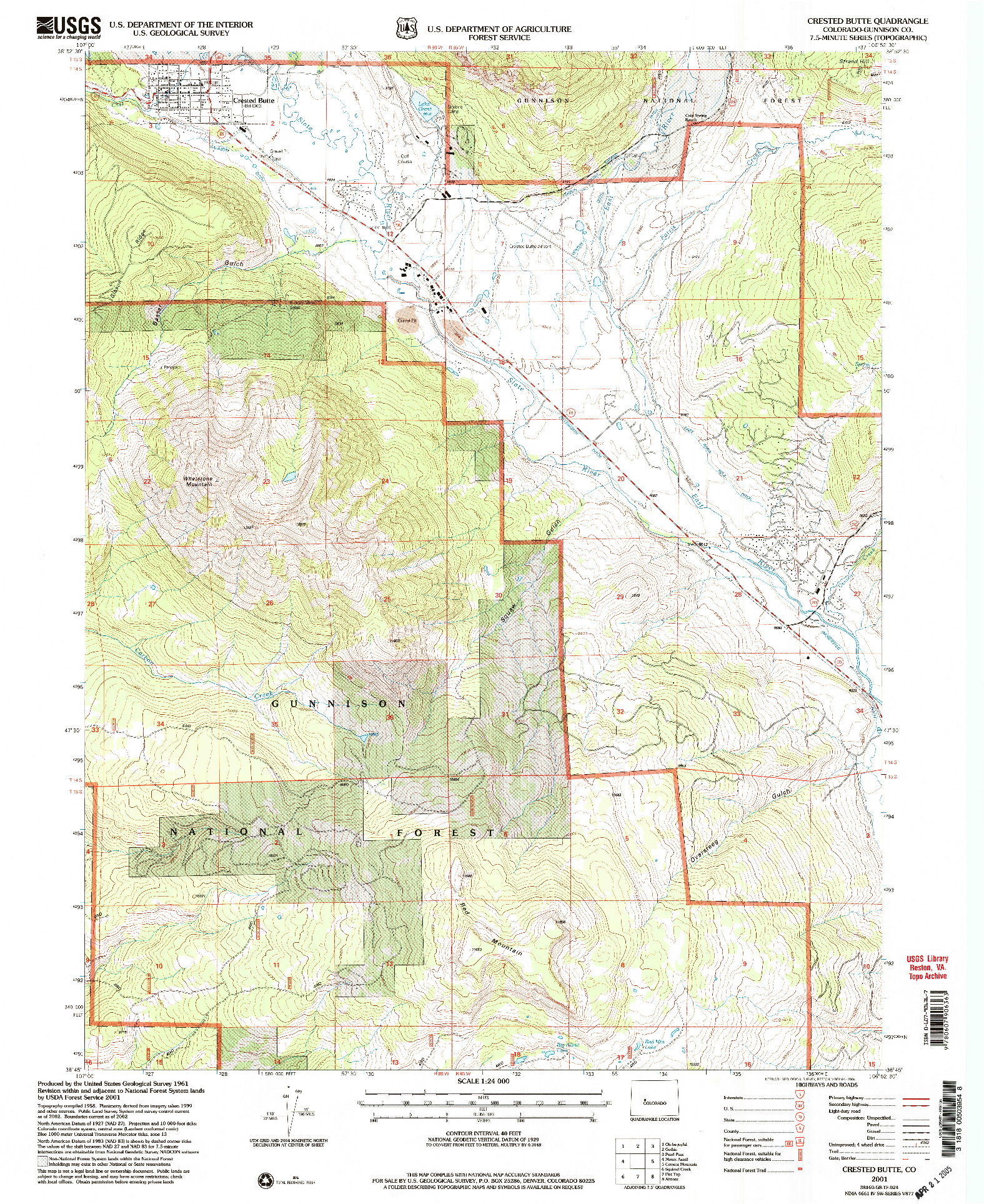 USGS 1:24000-SCALE QUADRANGLE FOR CRESTED BUTTE, CO 2001