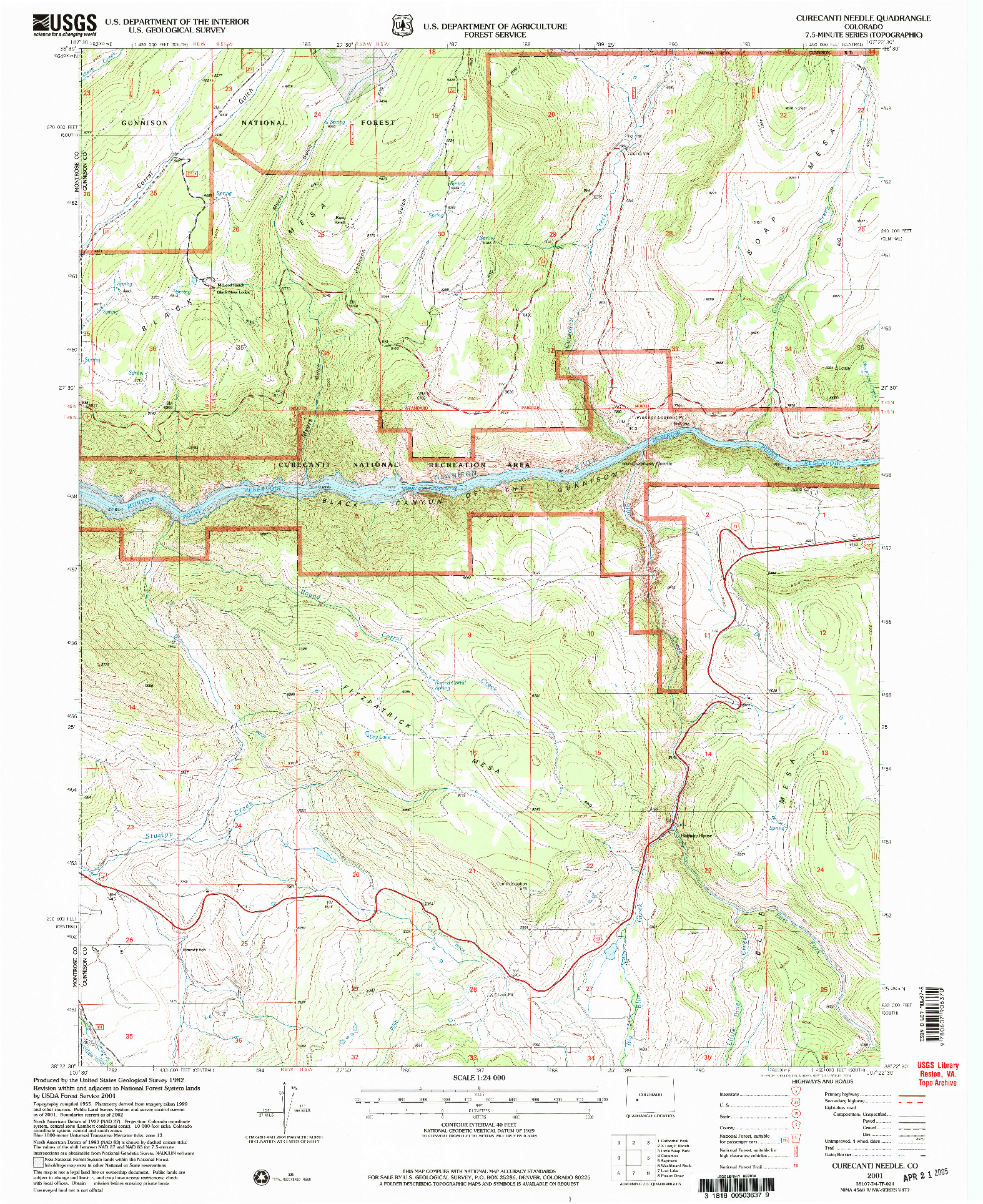 USGS 1:24000-SCALE QUADRANGLE FOR CURECANTI NEEDLE, CO 2001