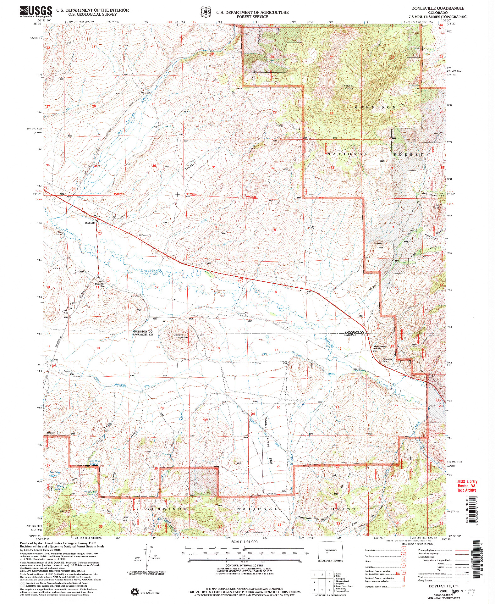 USGS 1:24000-SCALE QUADRANGLE FOR DOYLEVILLE, CO 2001