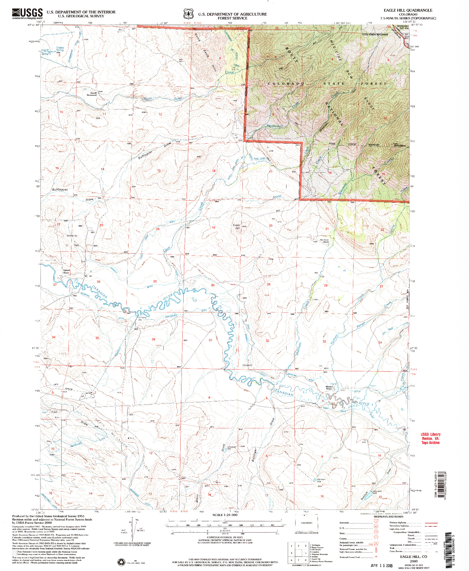 USGS 1:24000-SCALE QUADRANGLE FOR EAGLE HILL, CO 2000