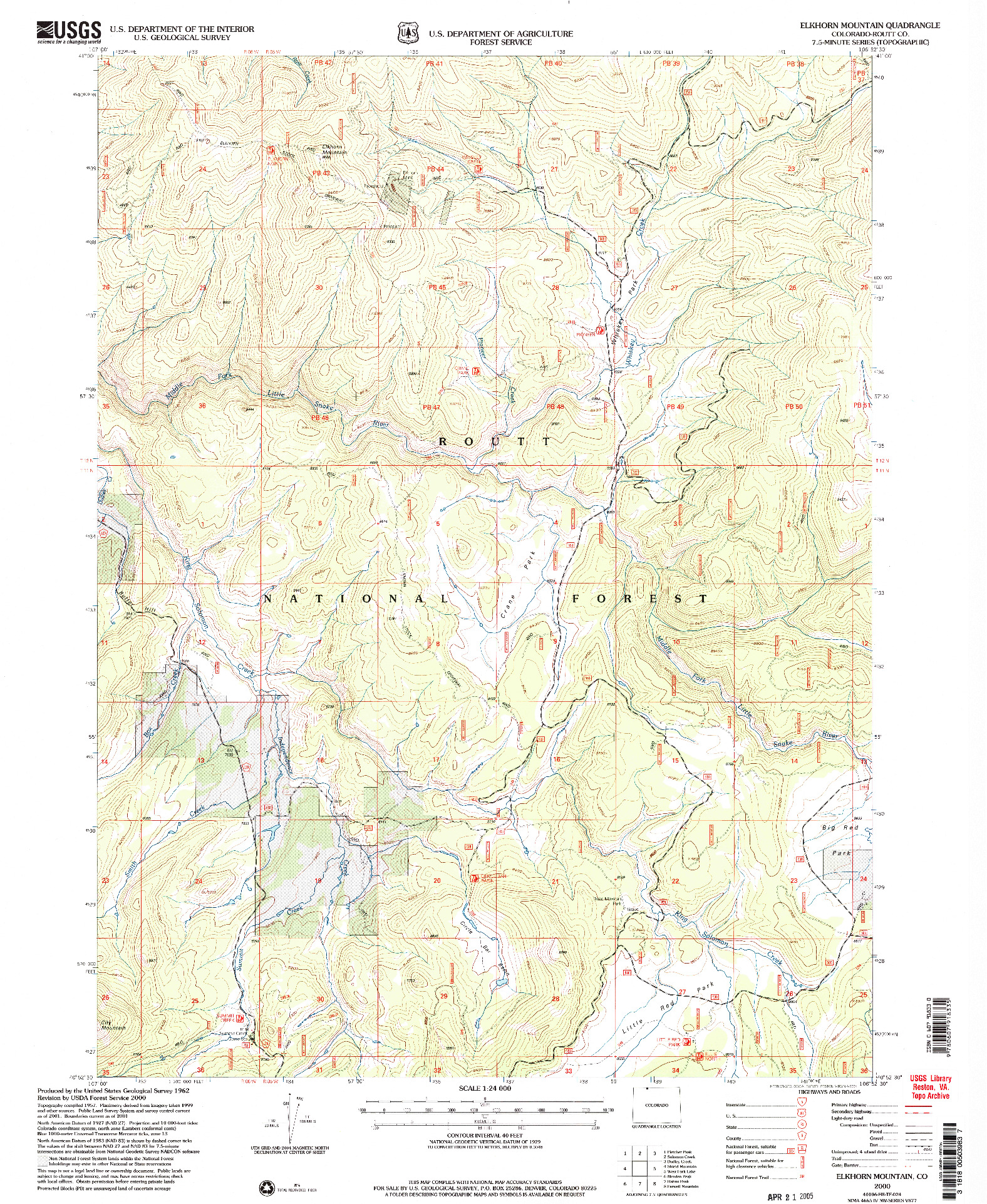 USGS 1:24000-SCALE QUADRANGLE FOR ELKHORN MOUNTAIN, CO 2000