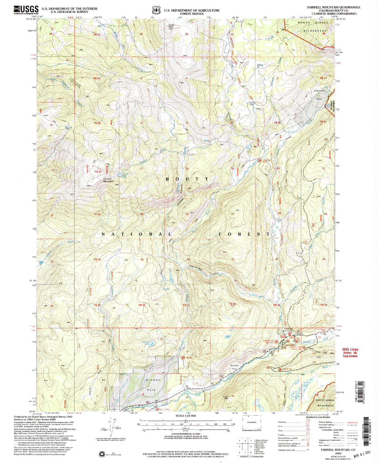 USGS 1:24000-SCALE QUADRANGLE FOR FARWELL MOUNTAIN, CO 2000