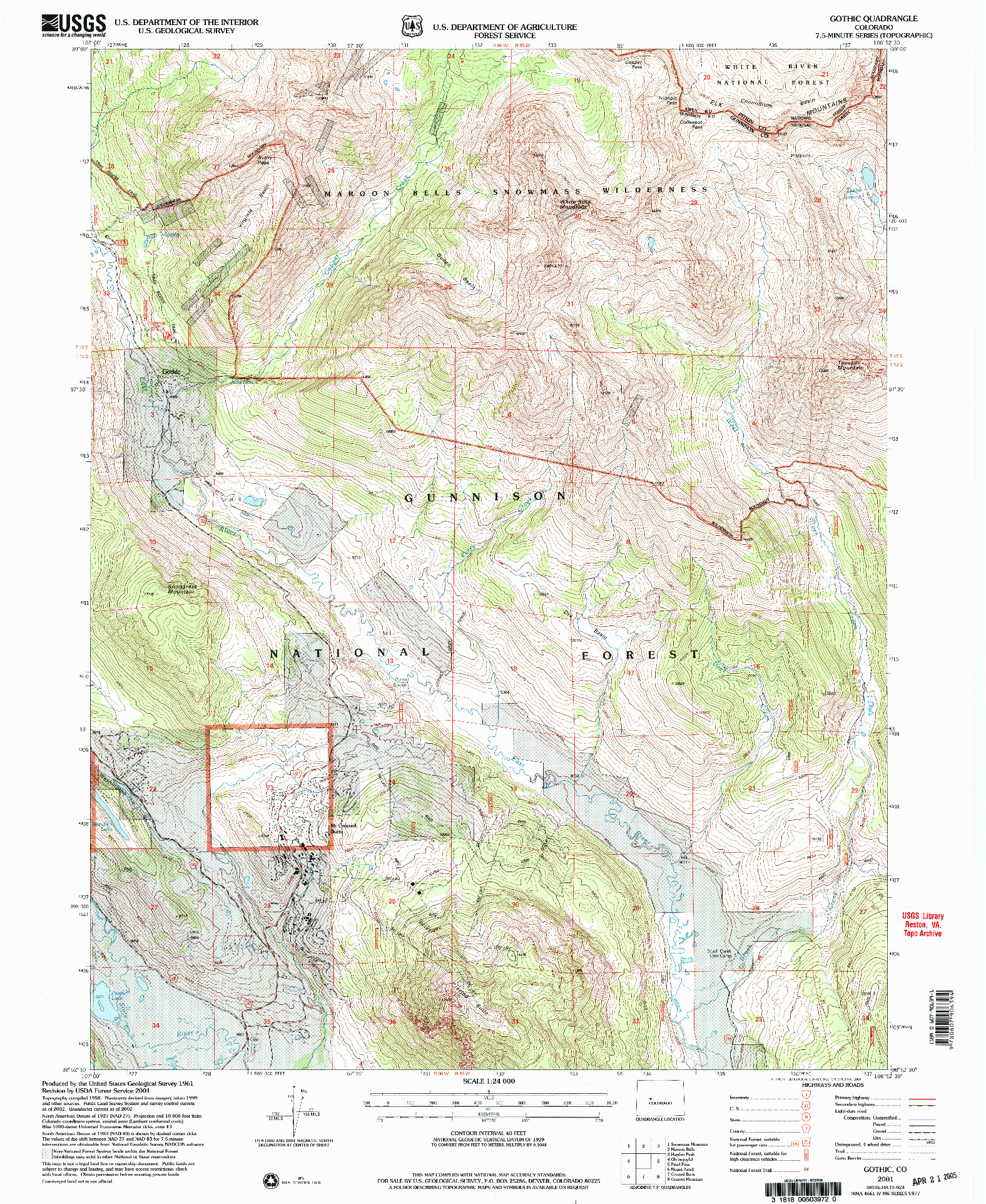 USGS 1:24000-SCALE QUADRANGLE FOR GOTHIC, CO 2001