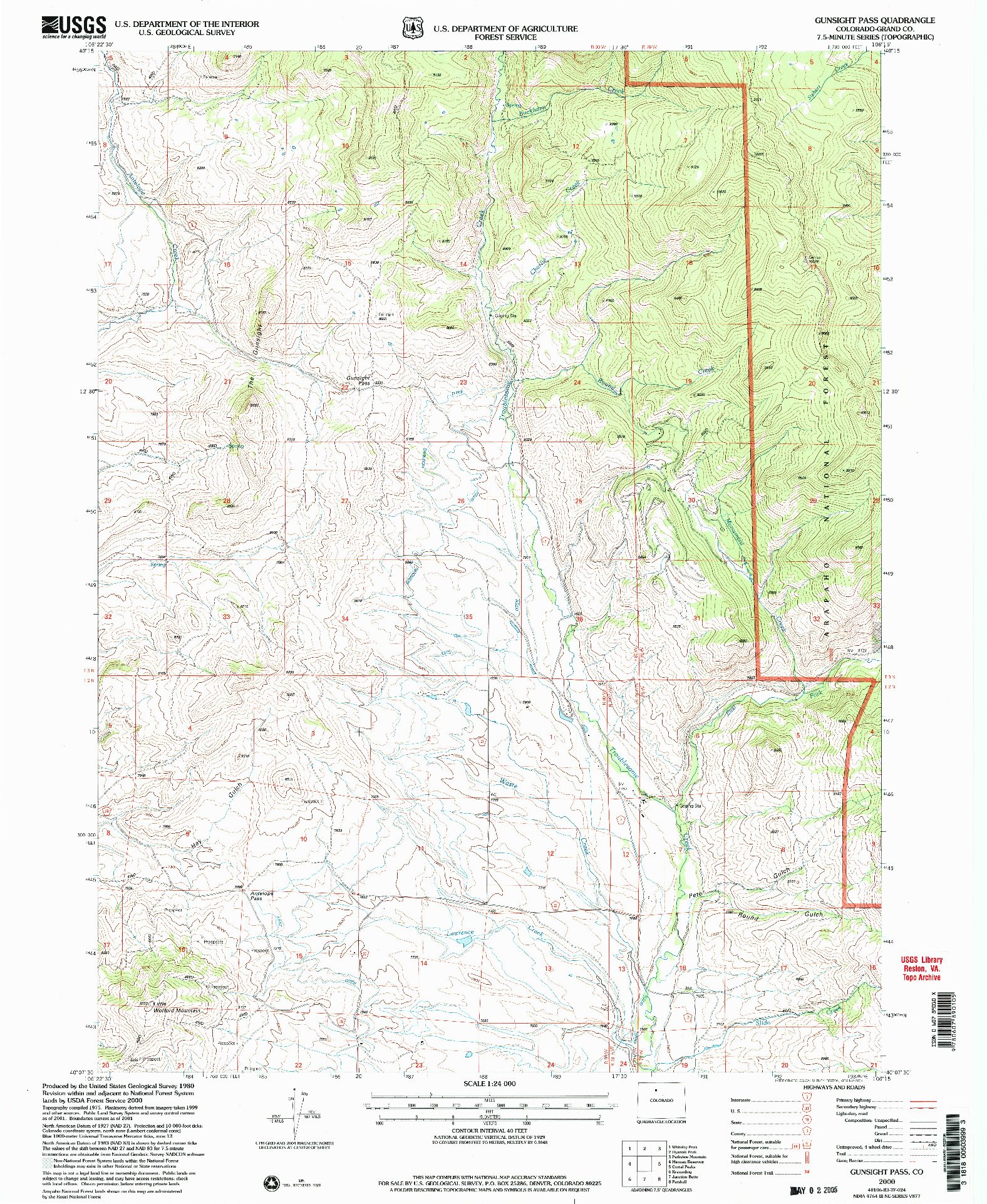 USGS 1:24000-SCALE QUADRANGLE FOR GUNSIGHT PASS, CO 2000