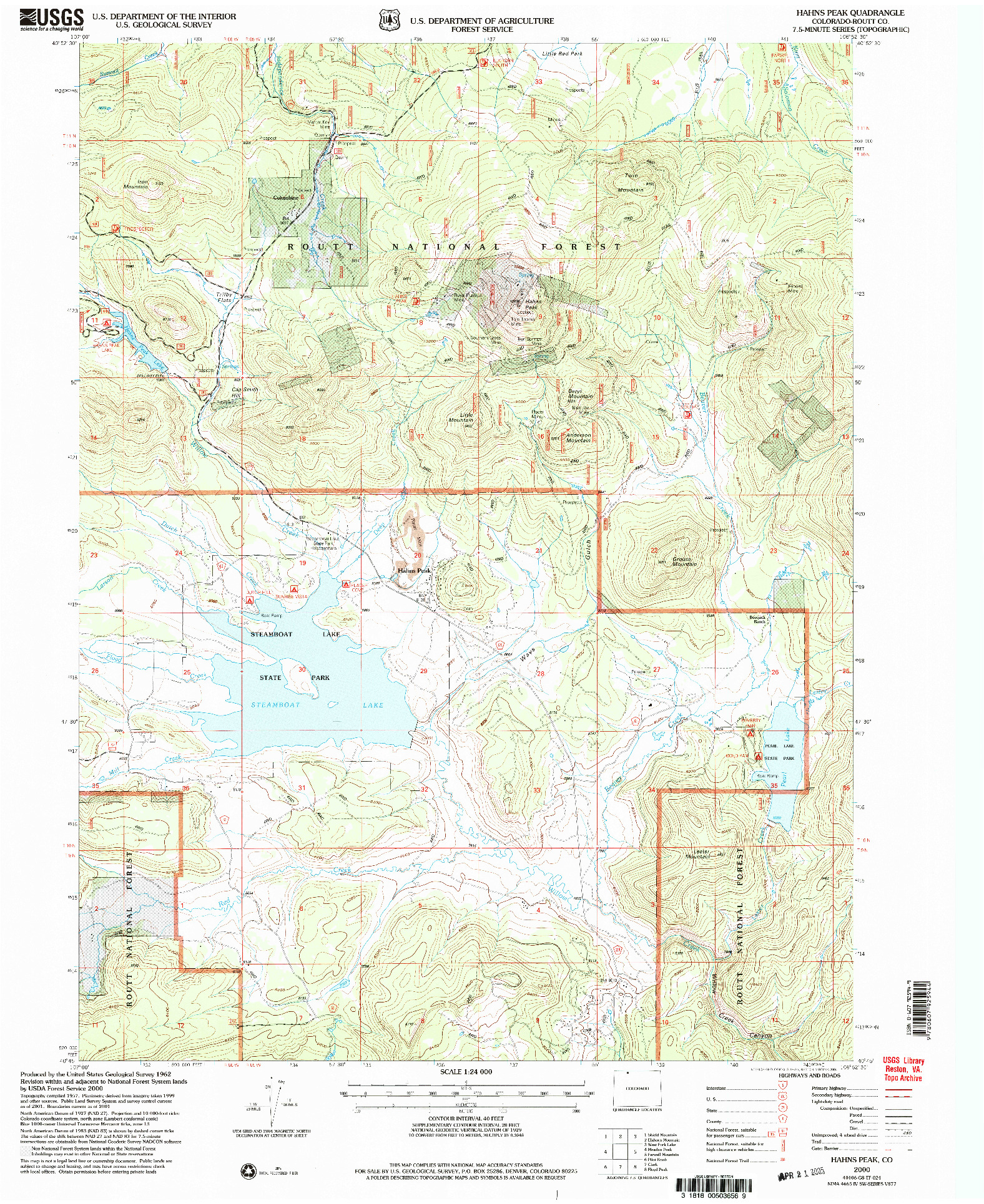 USGS 1:24000-SCALE QUADRANGLE FOR HAHNS PEAK, CO 2000