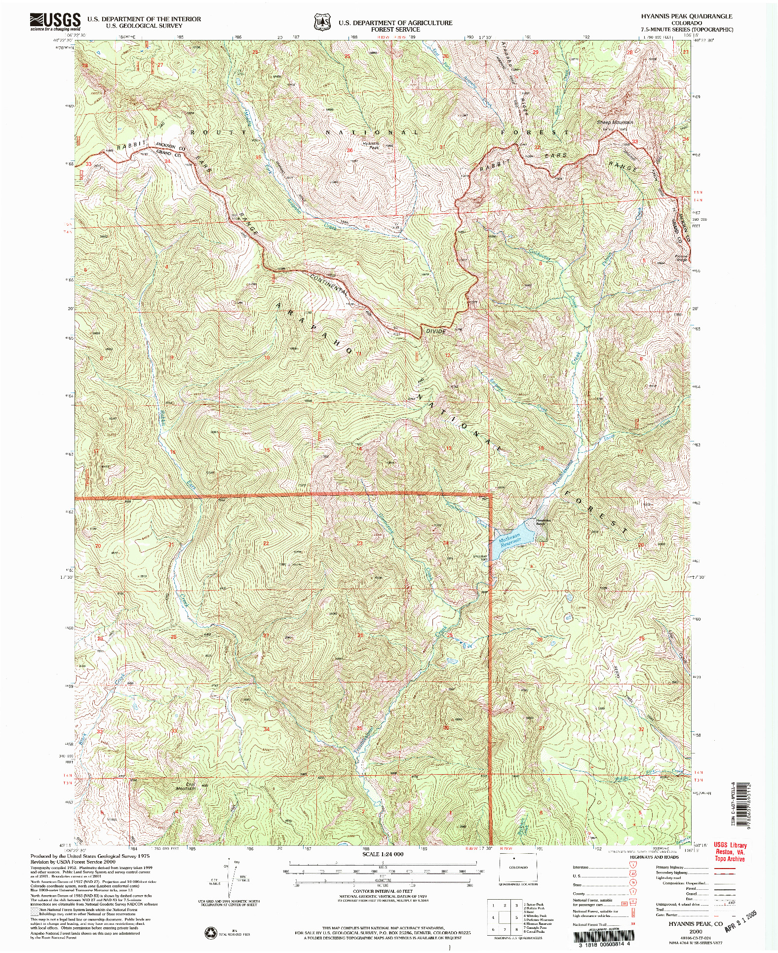 USGS 1:24000-SCALE QUADRANGLE FOR HYANNIS PEAK, CO 2000