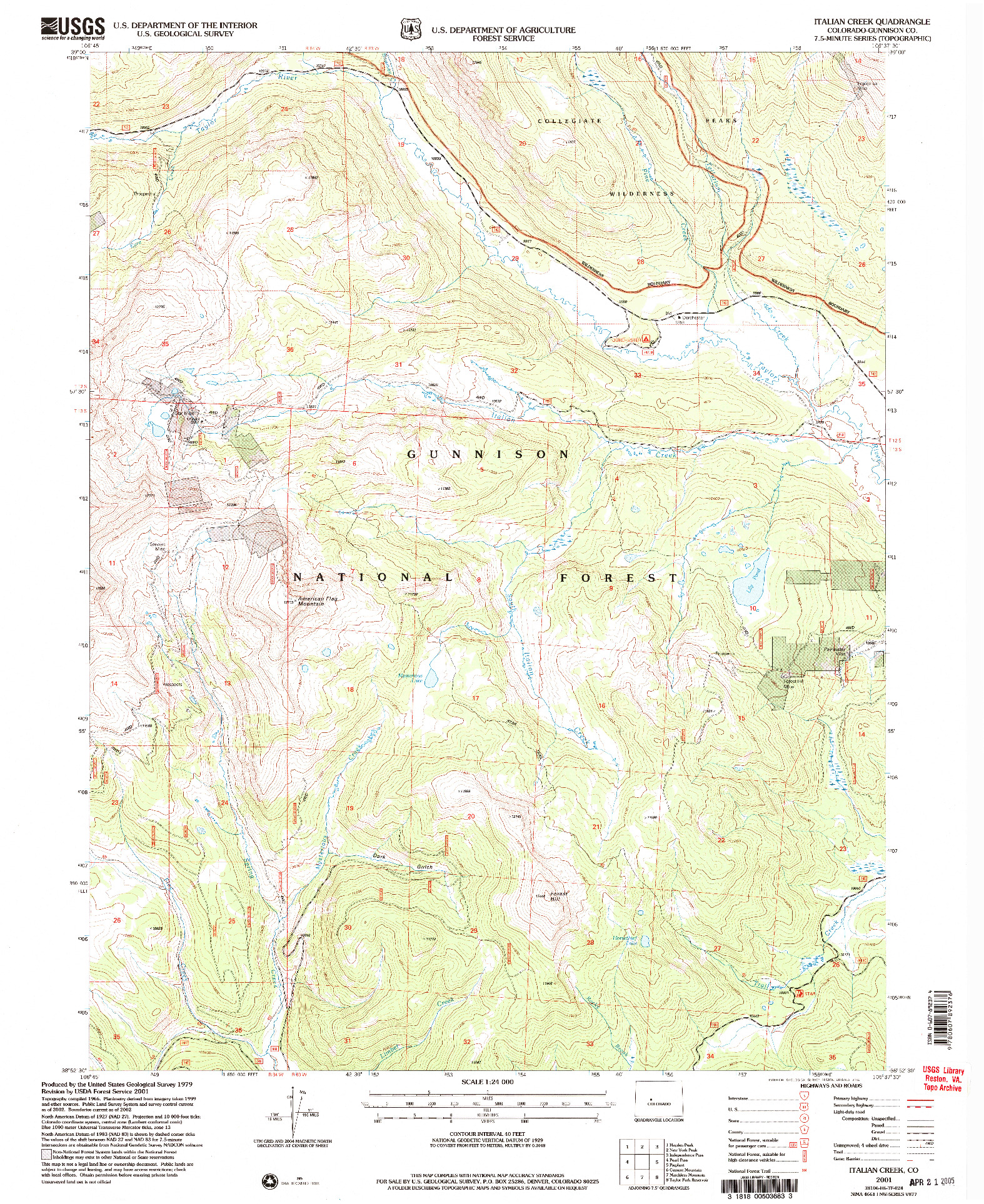 USGS 1:24000-SCALE QUADRANGLE FOR ITALIAN CREEK, CO 2001
