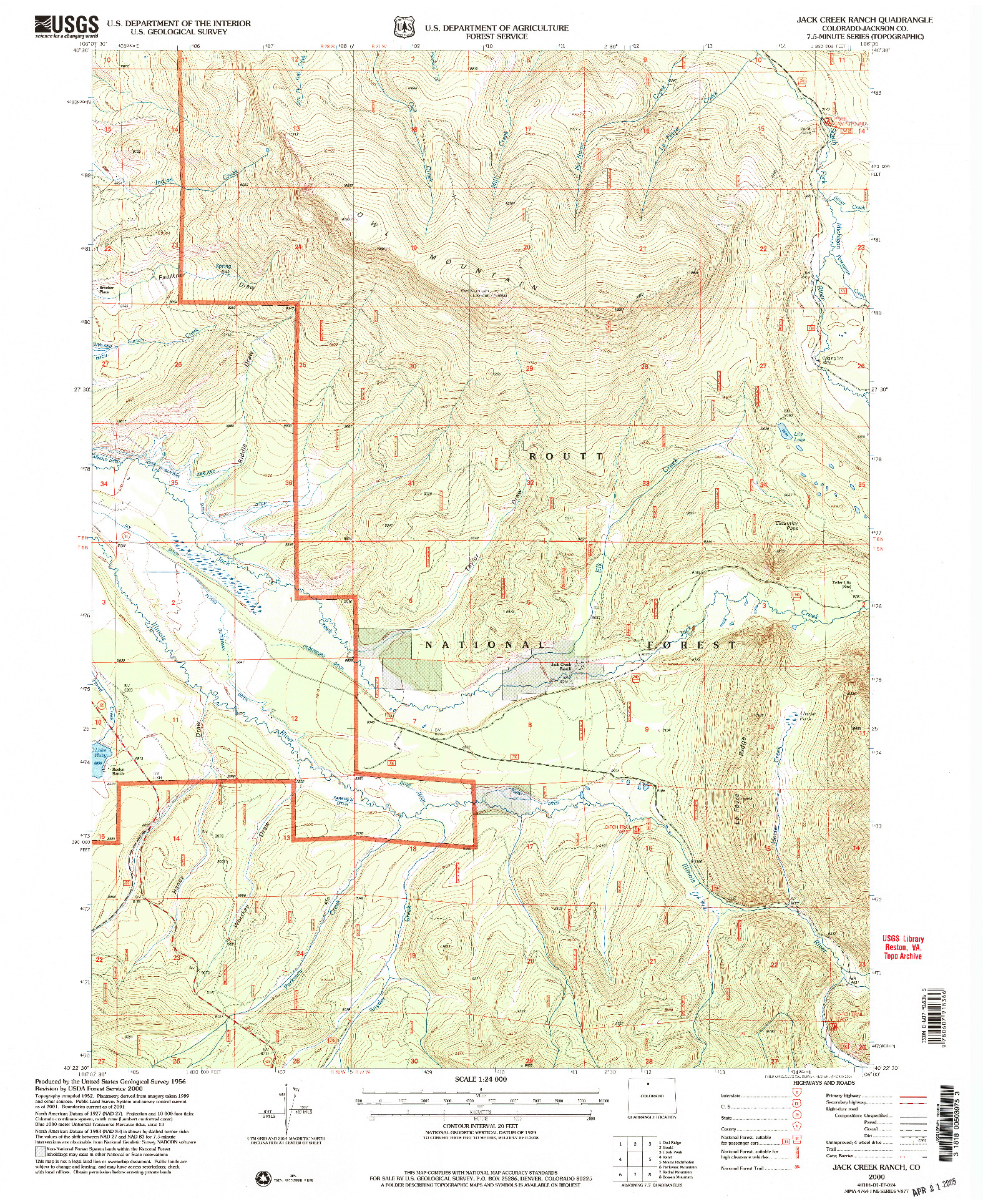 USGS 1:24000-SCALE QUADRANGLE FOR JACK CREEK RANCH, CO 2000