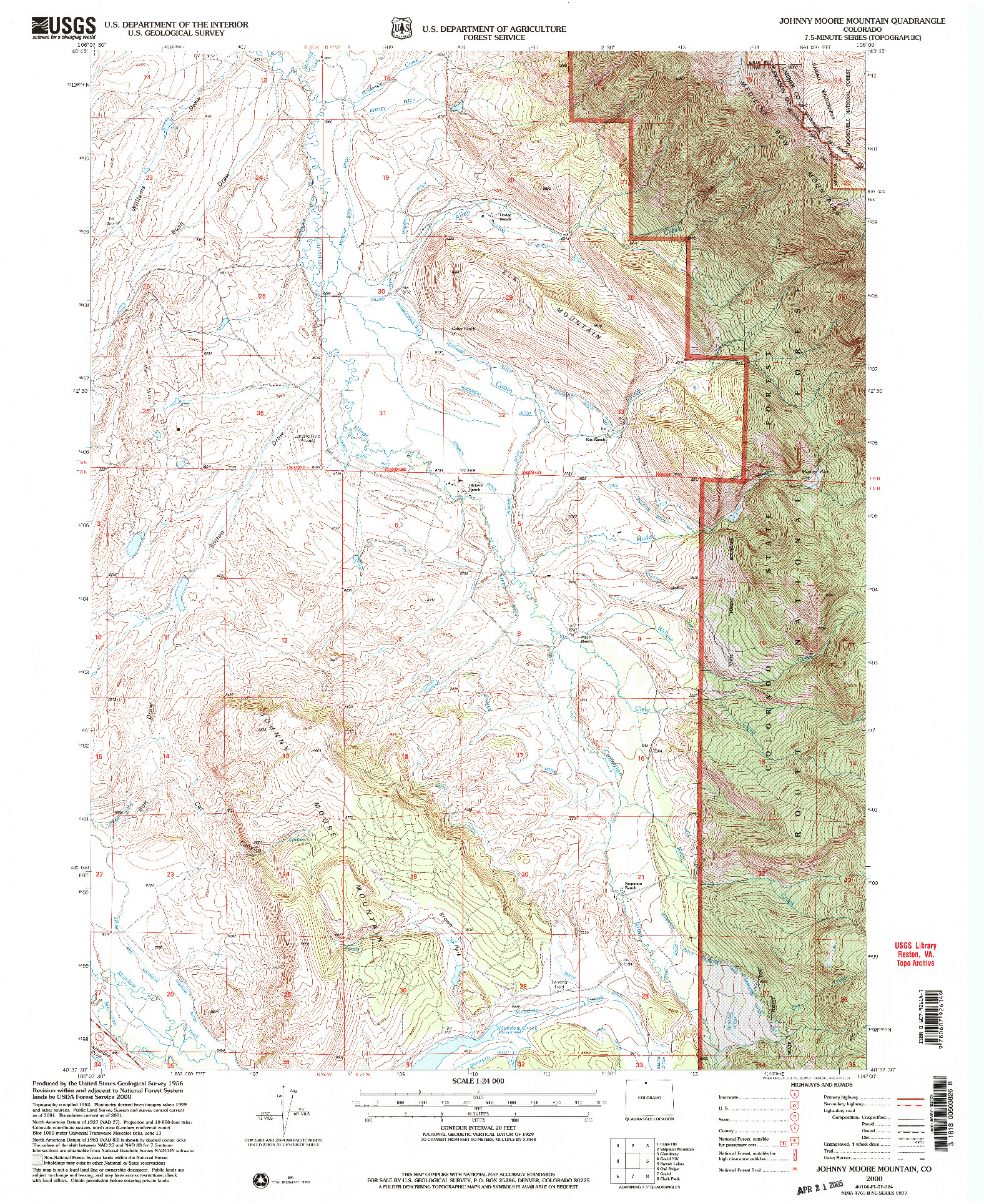 USGS 1:24000-SCALE QUADRANGLE FOR JOHNNY MOORE MOUNTAIN, CO 2000