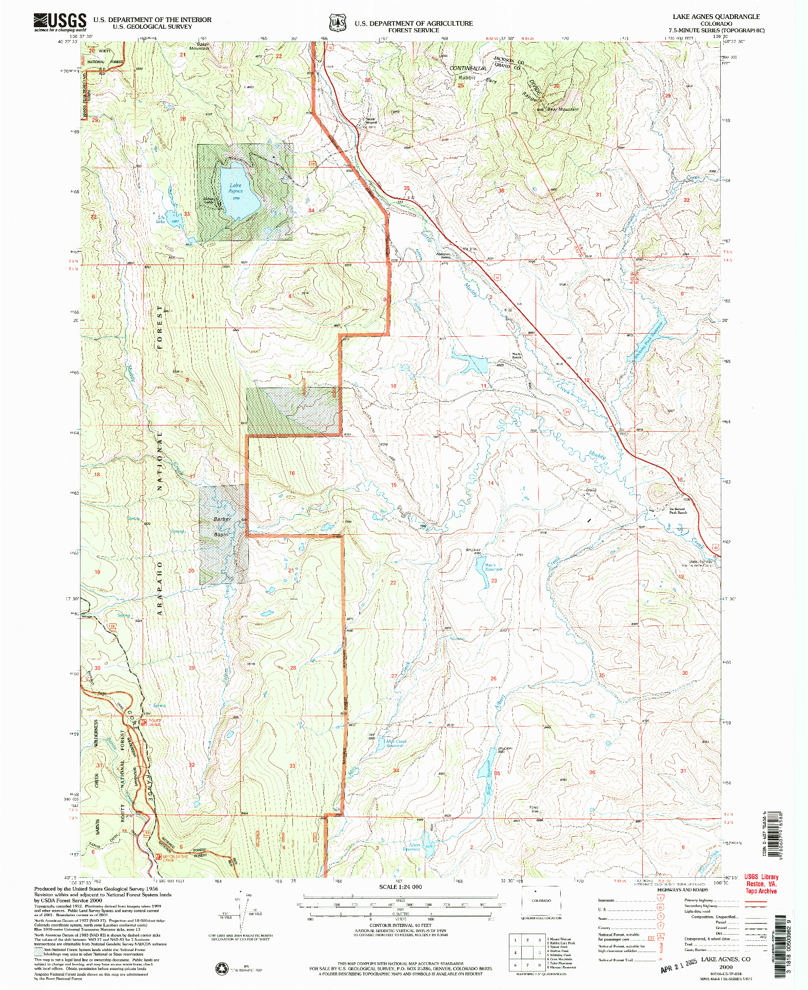 USGS 1:24000-SCALE QUADRANGLE FOR LAKE AGNES, CO 2000