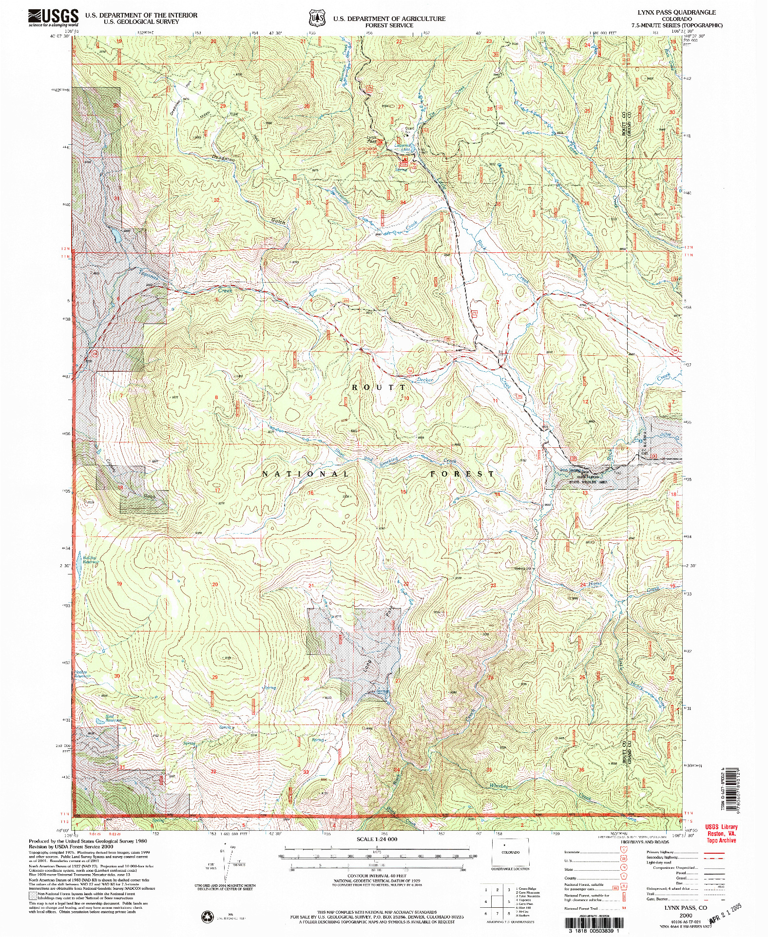 USGS 1:24000-SCALE QUADRANGLE FOR LYNX PASS, CO 2000