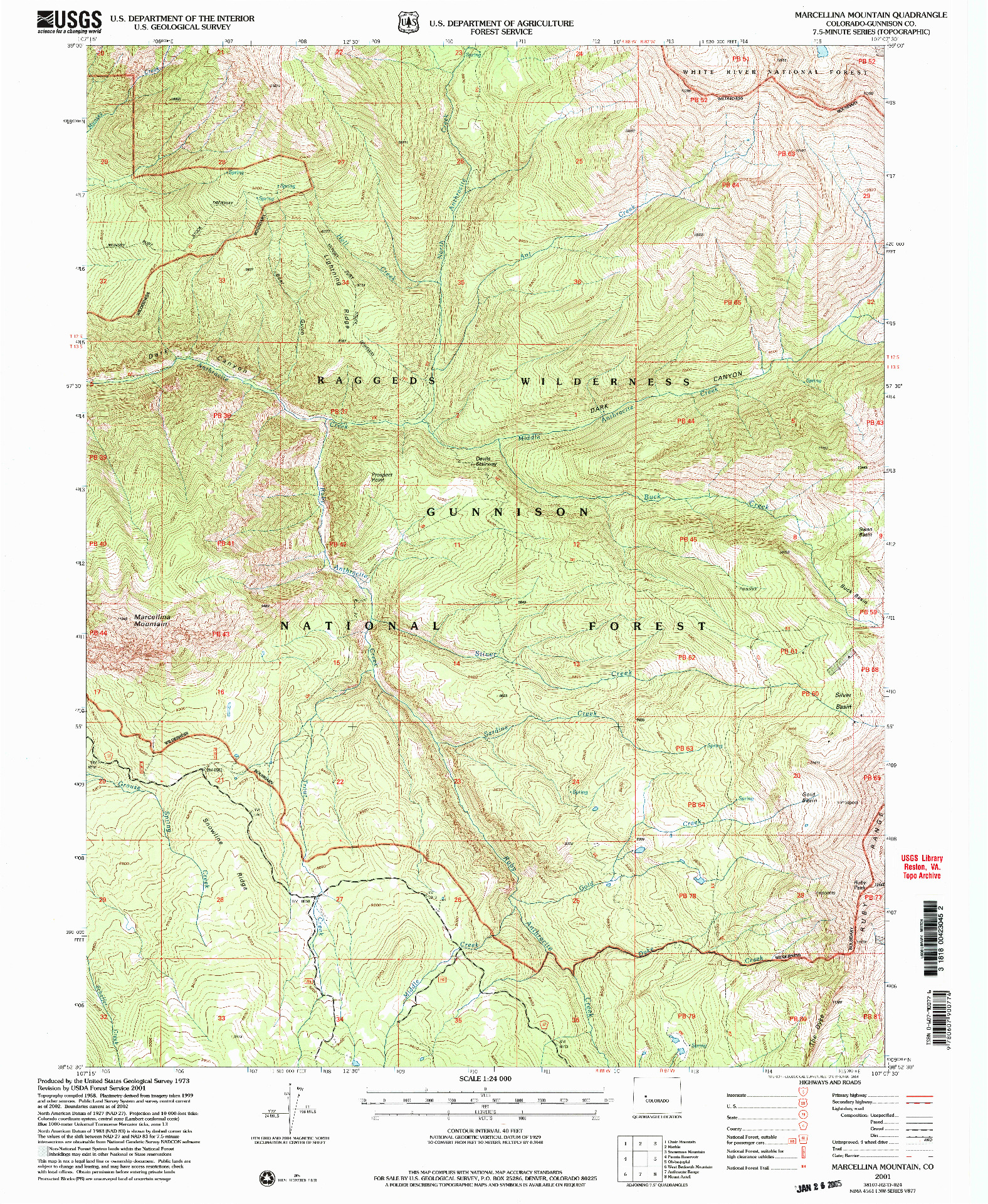 USGS 1:24000-SCALE QUADRANGLE FOR MARCELLINA MOUNTAIN, CO 2001