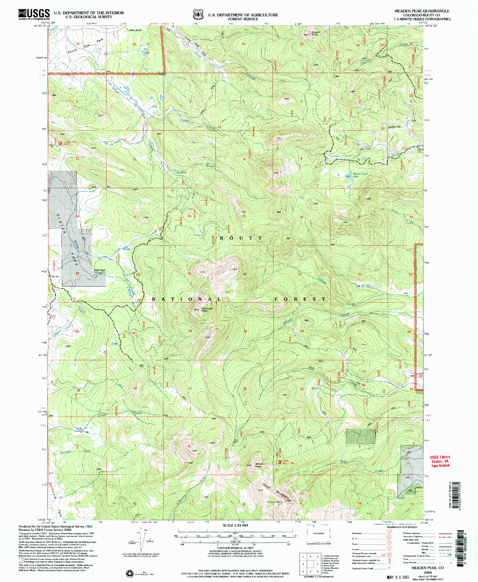 USGS 1:24000-SCALE QUADRANGLE FOR MEADEN PEAK, CO 2000
