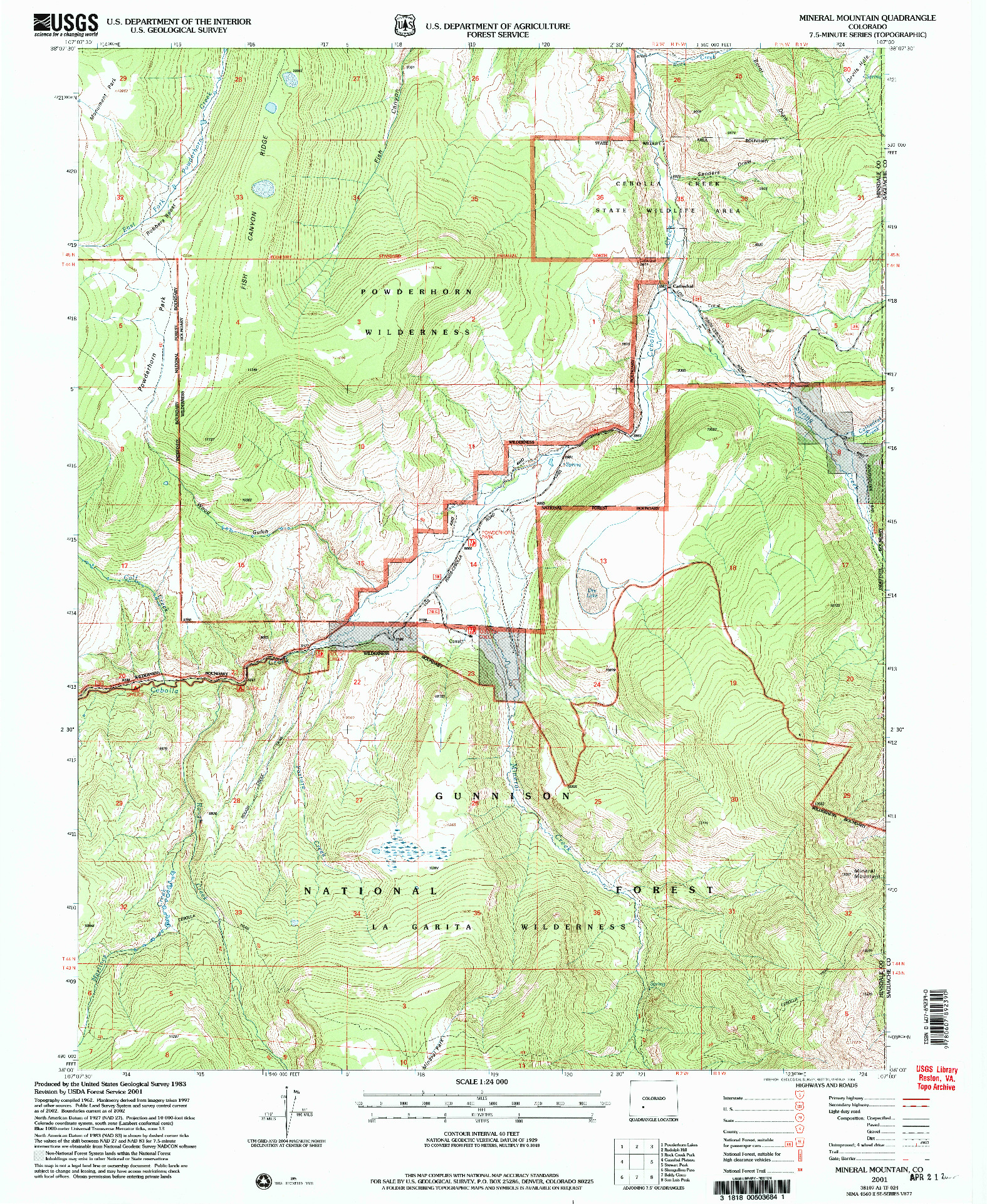 USGS 1:24000-SCALE QUADRANGLE FOR MINERAL MOUNTAIN, CO 2001