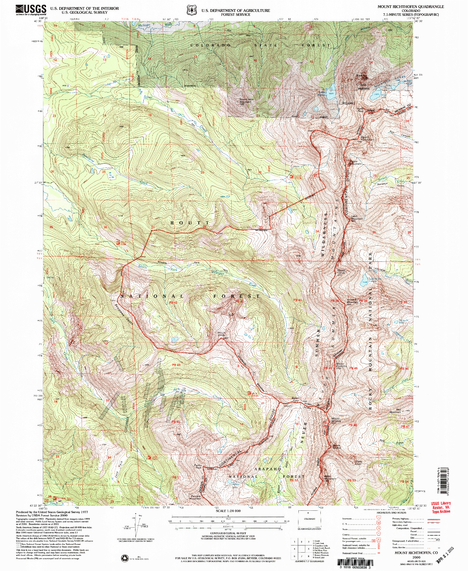 USGS 1:24000-SCALE QUADRANGLE FOR MOUNT RICHTHOFEN, CO 2000
