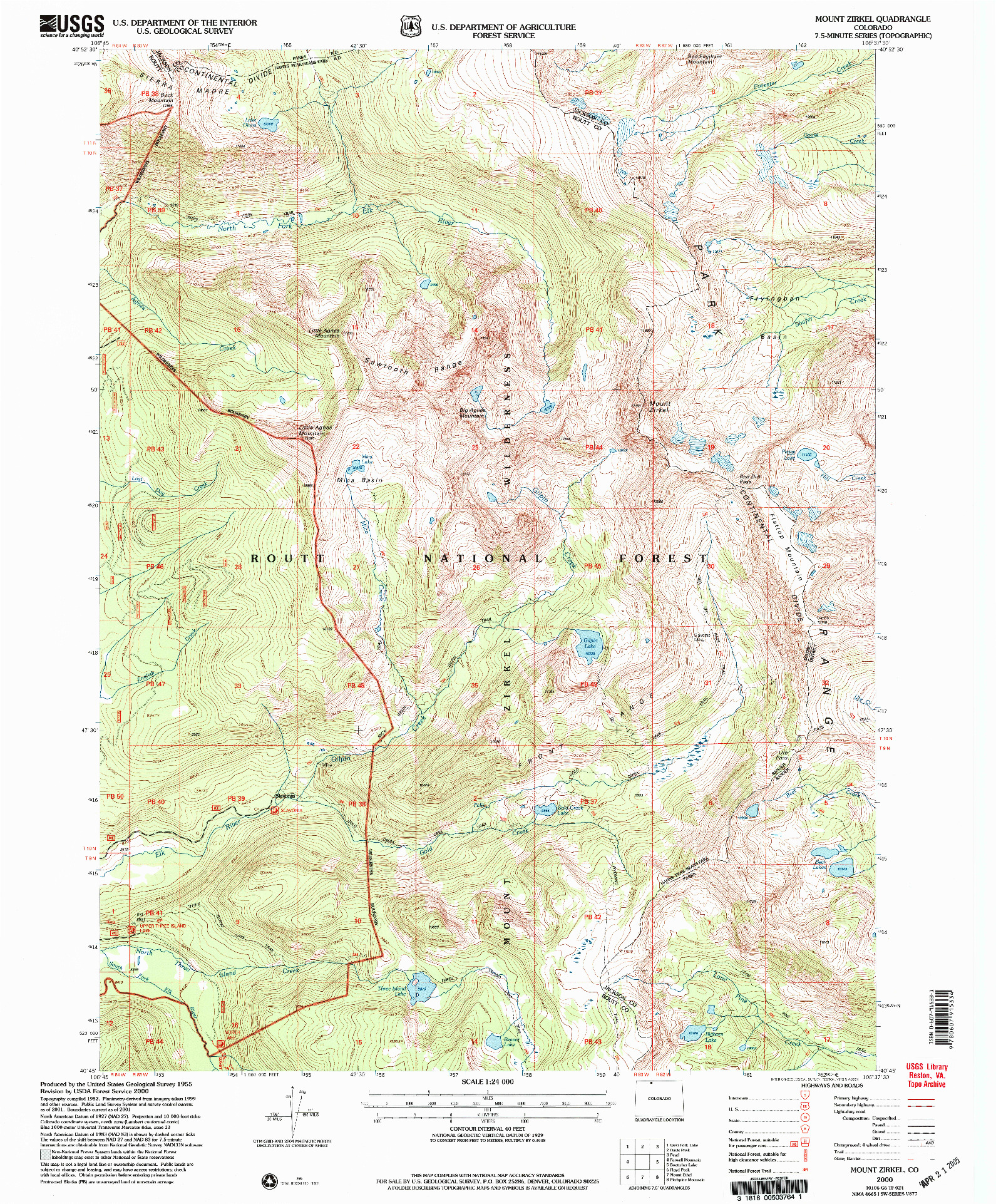 USGS 1:24000-SCALE QUADRANGLE FOR MOUNT ZIRKEL, CO 2000