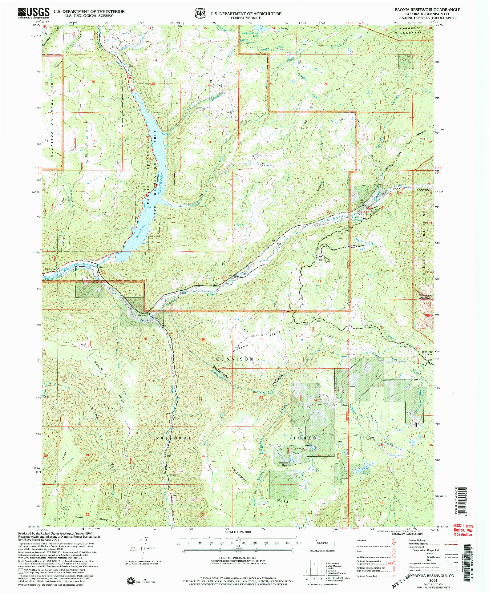 USGS 1:24000-SCALE QUADRANGLE FOR PAONIA RESERVOIR, CO 2001