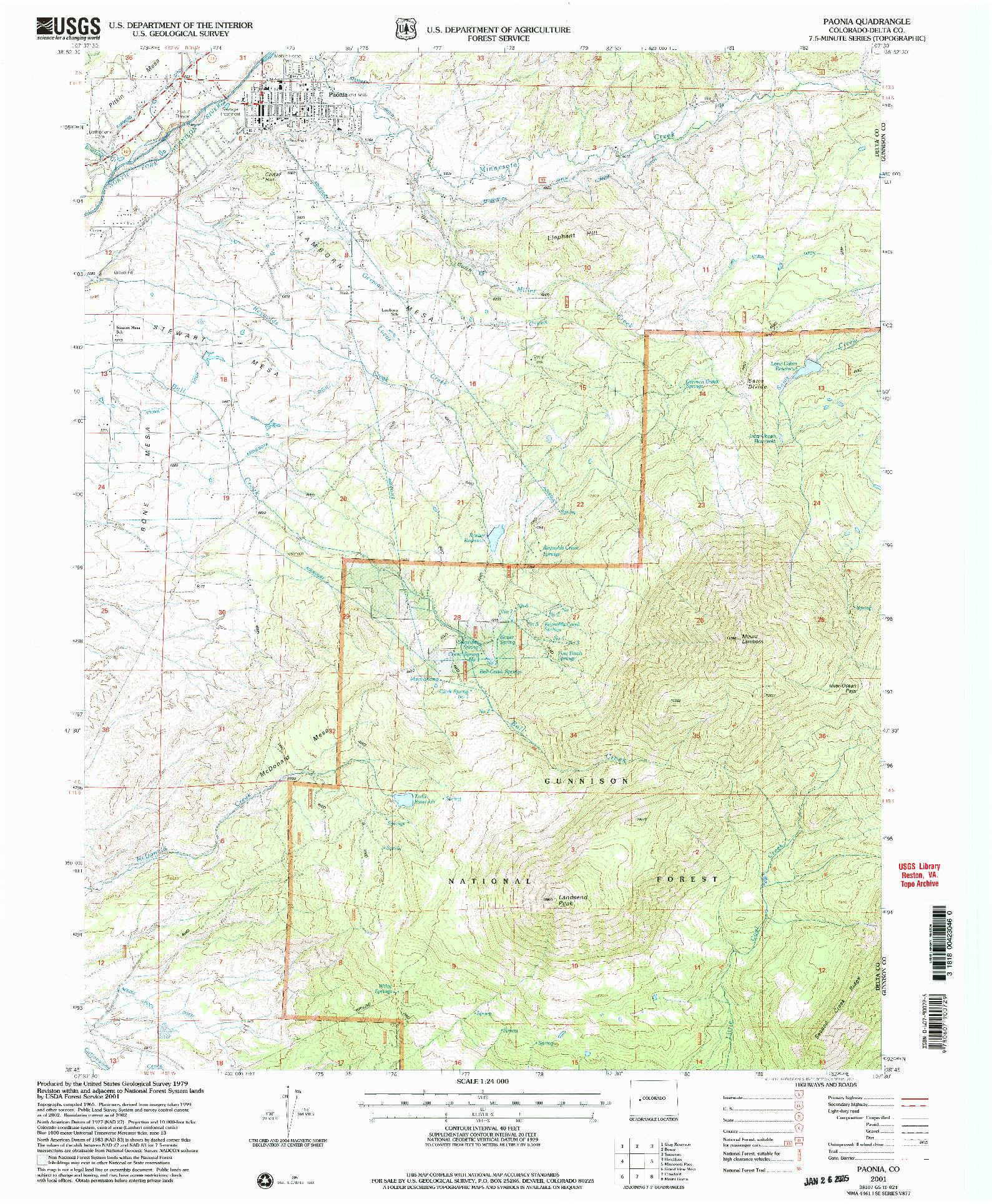 USGS 1:24000-SCALE QUADRANGLE FOR PAONIA, CO 2001