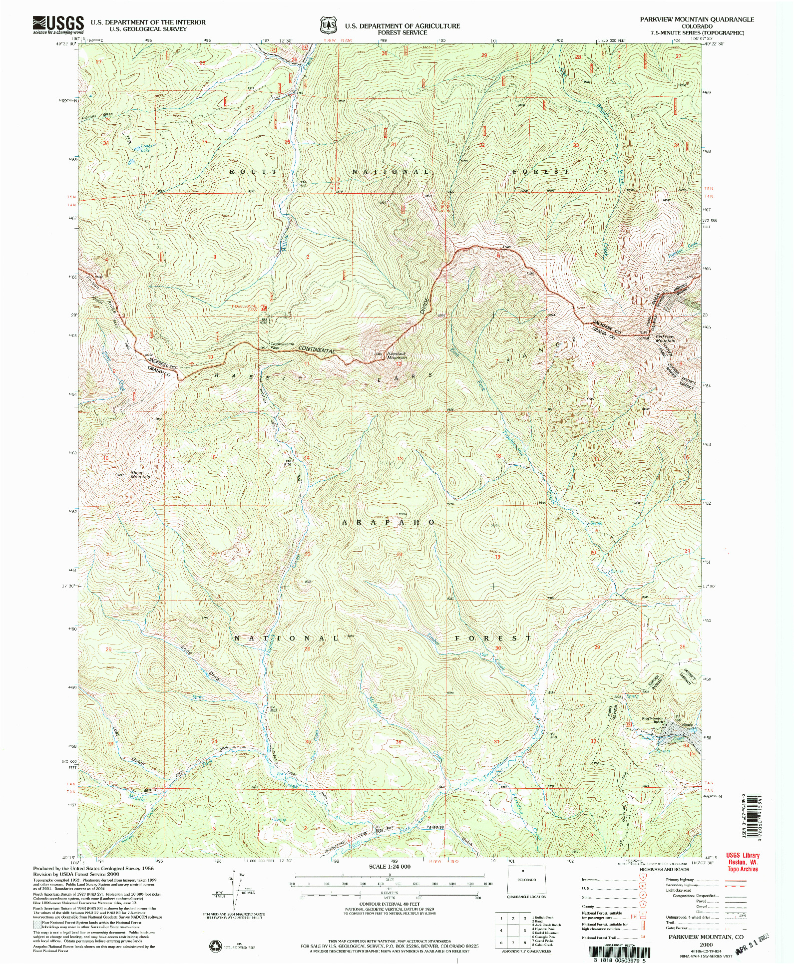 USGS 1:24000-SCALE QUADRANGLE FOR PARKVIEW MOUNTAIN, CO 2000