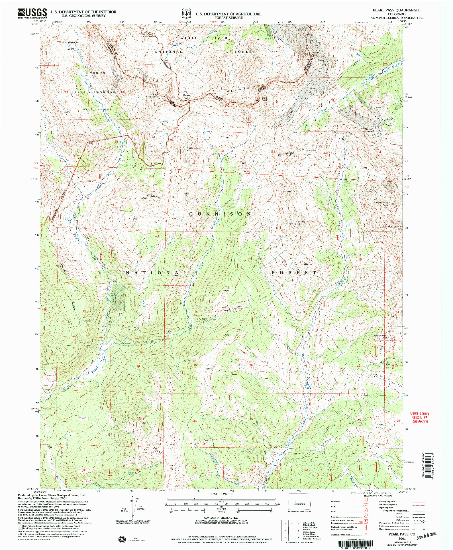 USGS 1:24000-SCALE QUADRANGLE FOR PEARL PASS, CO 2001